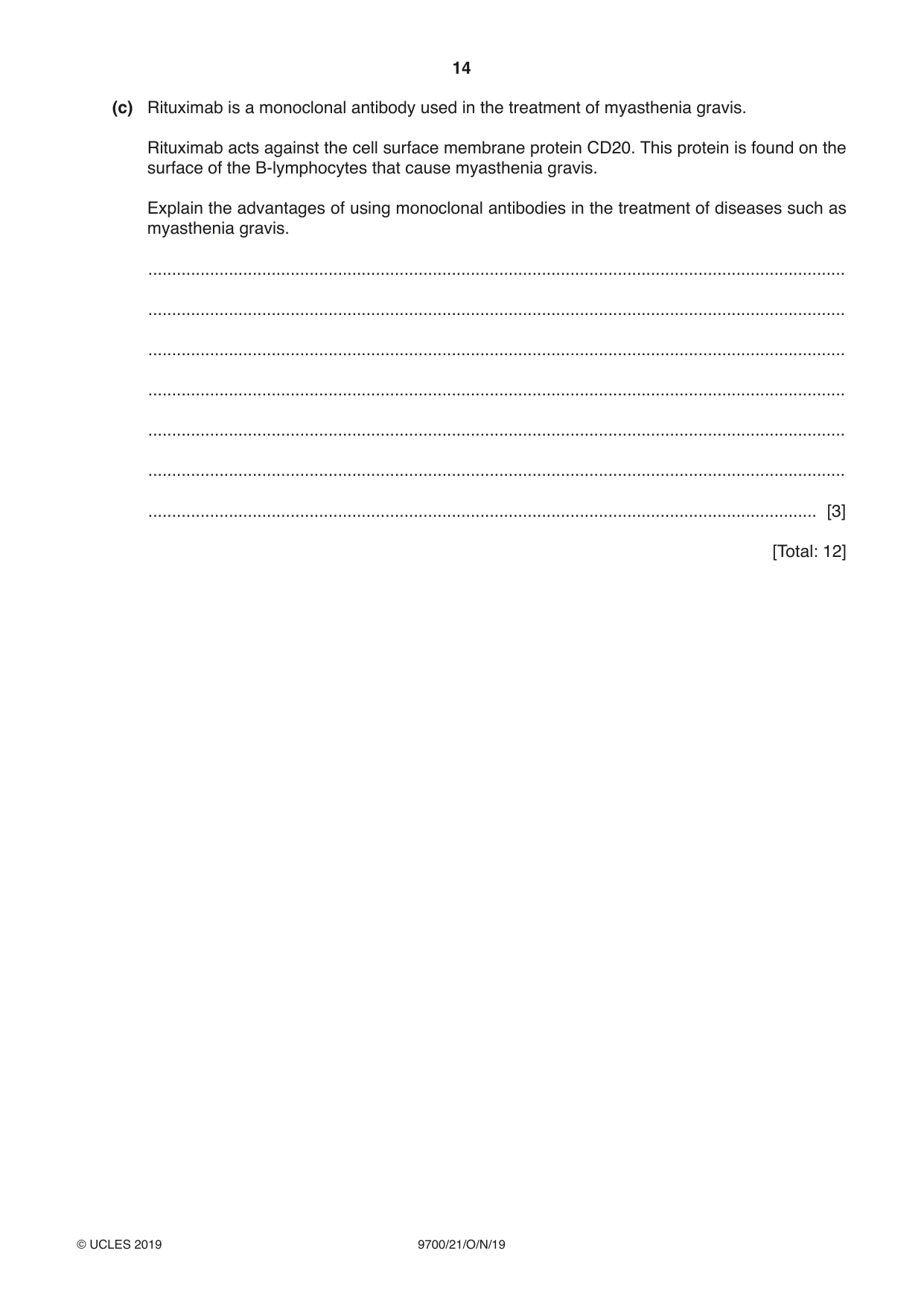 Cambridge A Level Biology 9700 2019 Oct/Nov Paper 2 · Variant 1 question paper, page 14 of 16