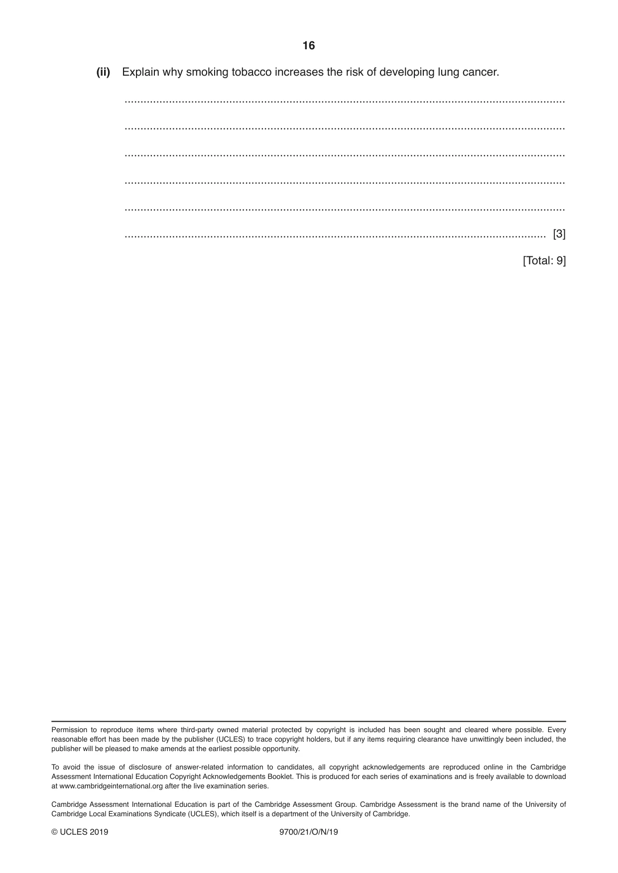 Cambridge A Level Biology 9700 2019 Oct/Nov Paper 2 · Variant 1 question paper, page 16 of 16