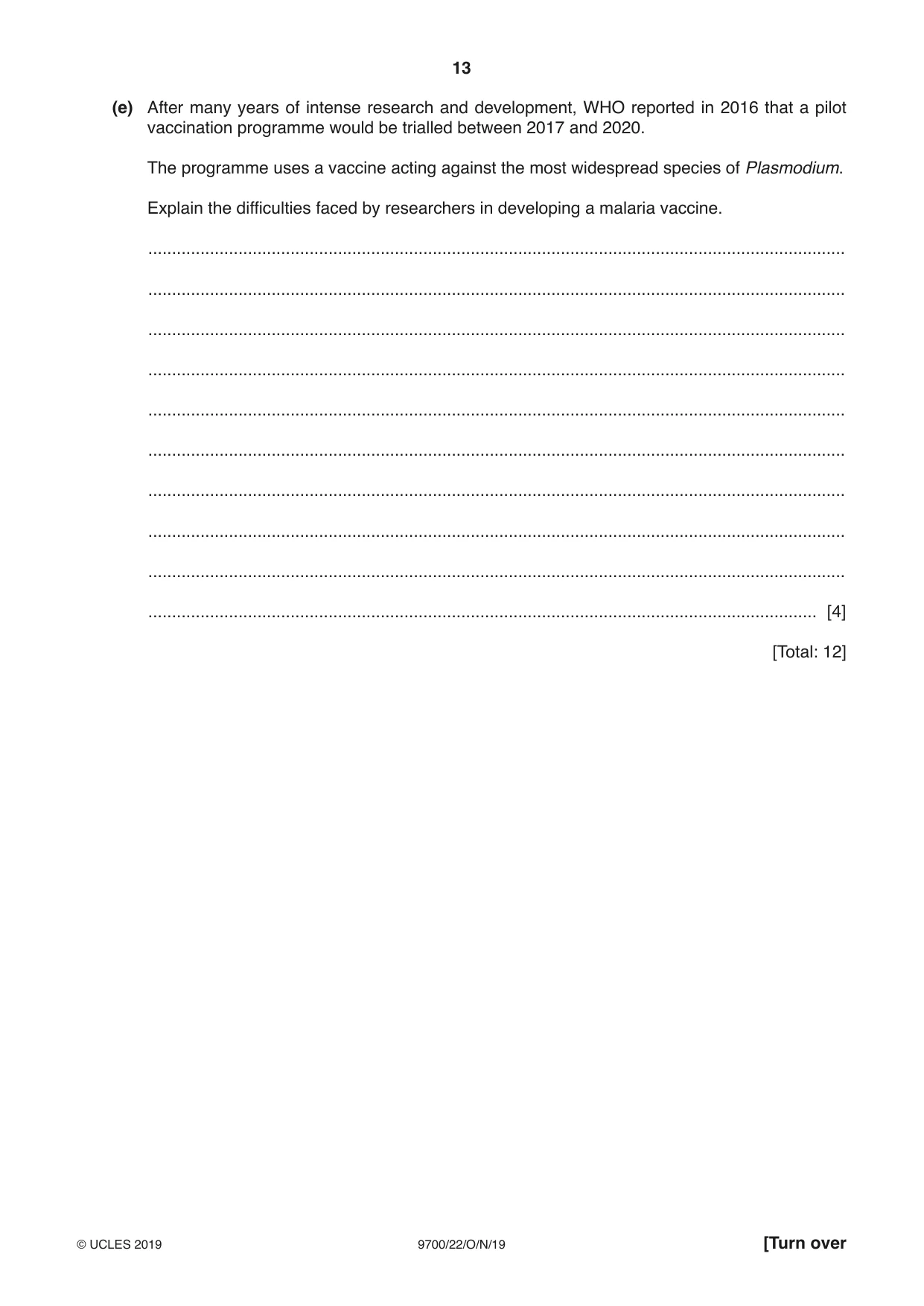 Cambridge A Level Biology 9700 2019 Oct/Nov Paper 2 · Variant 2 question paper, page 13 of 16