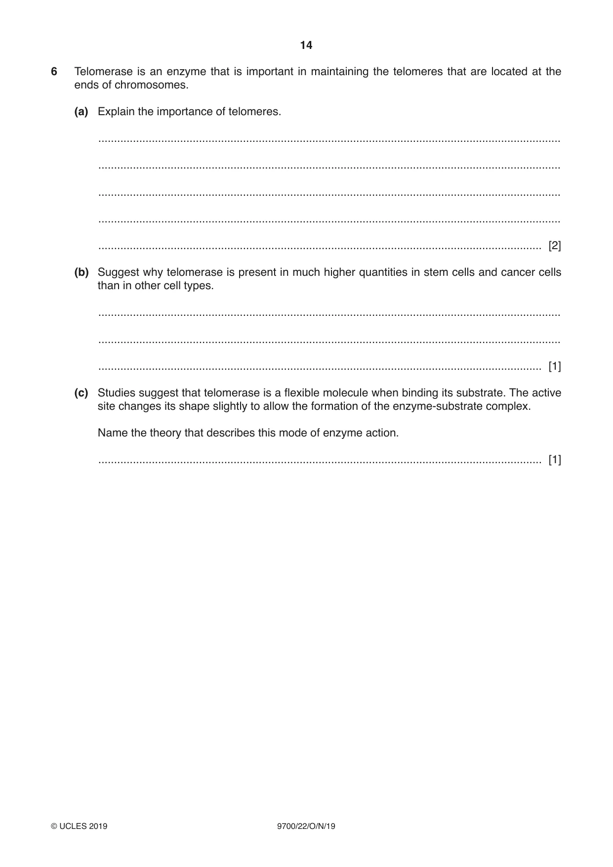 Cambridge A Level Biology 9700 2019 Oct/Nov Paper 2 · Variant 2 question paper, page 14 of 16