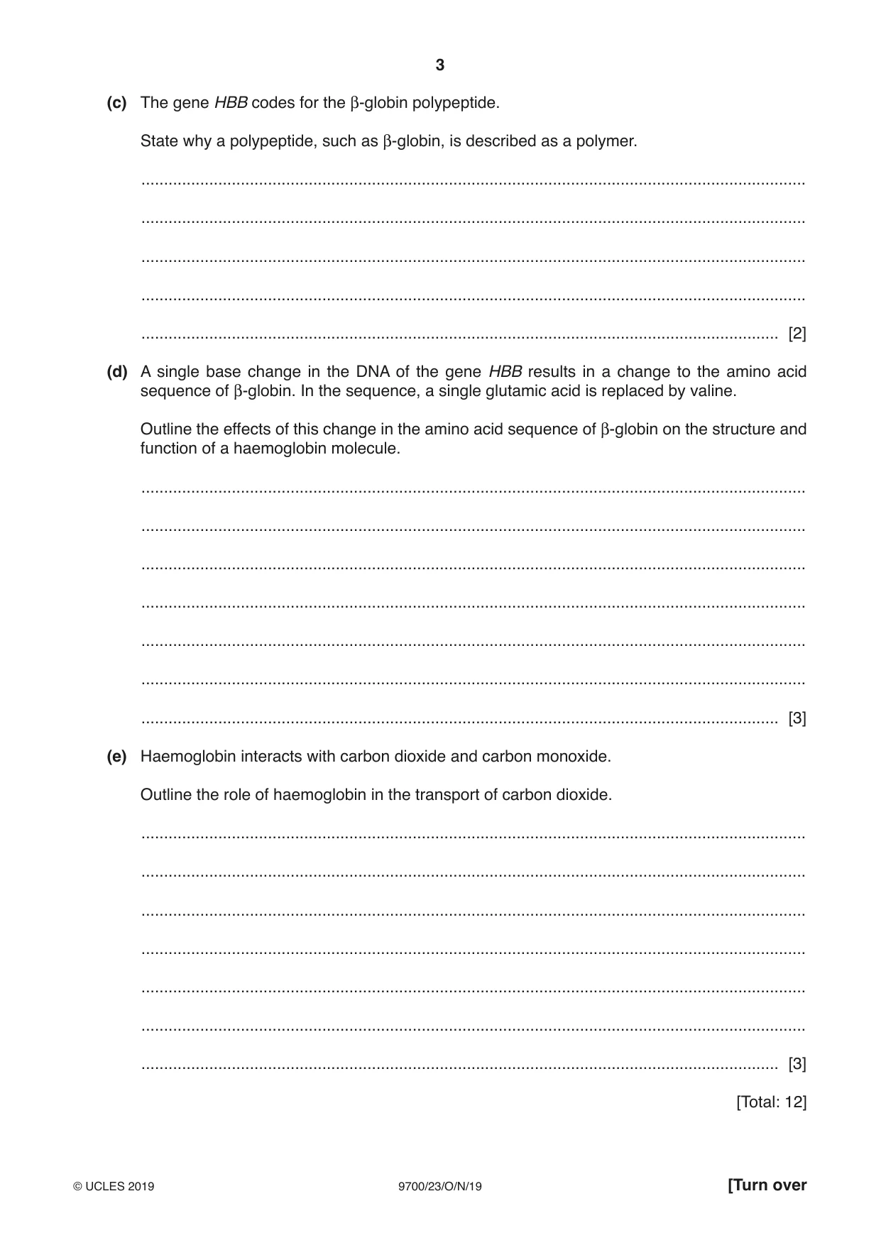 Cambridge A Level Biology 9700 2019 Oct/Nov Paper 2 · Variant 3 question paper, page 3 of 16