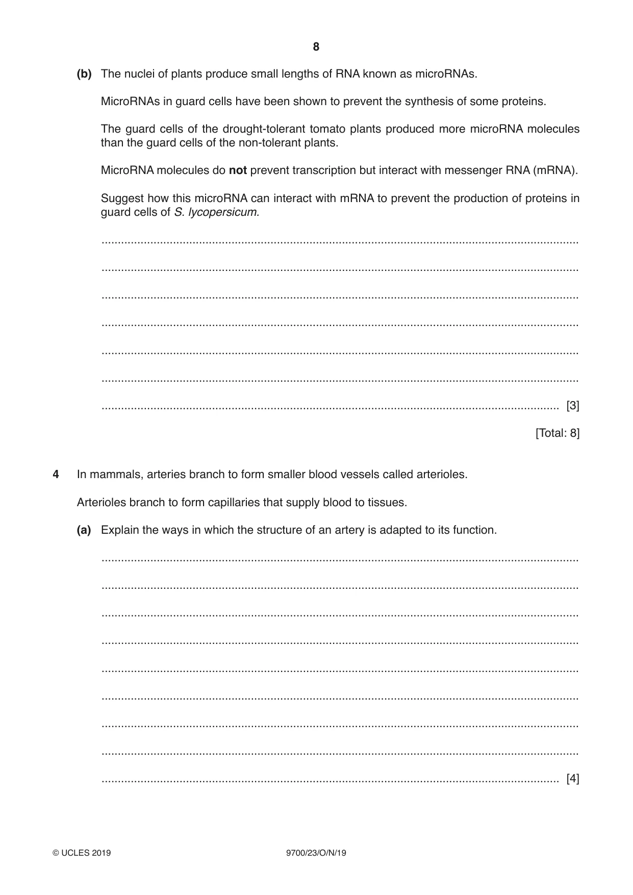 Cambridge A Level Biology 9700 2019 Oct/Nov Paper 2 · Variant 3 question paper, page 8 of 16