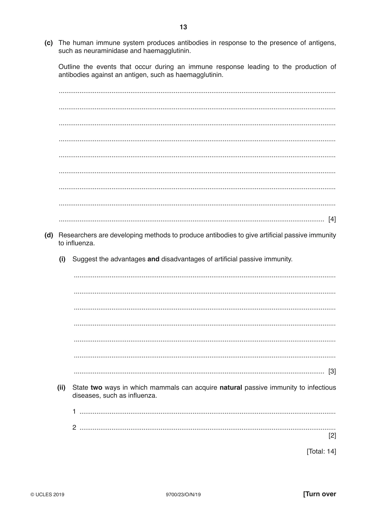 Cambridge A Level Biology 9700 2019 Oct/Nov Paper 2 · Variant 3 question paper, page 13 of 16