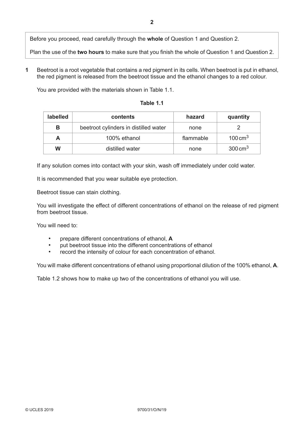 Cambridge A Level Biology 9700 2019 Oct/Nov Paper 3 · Variant 1 question paper, page 2 of 12