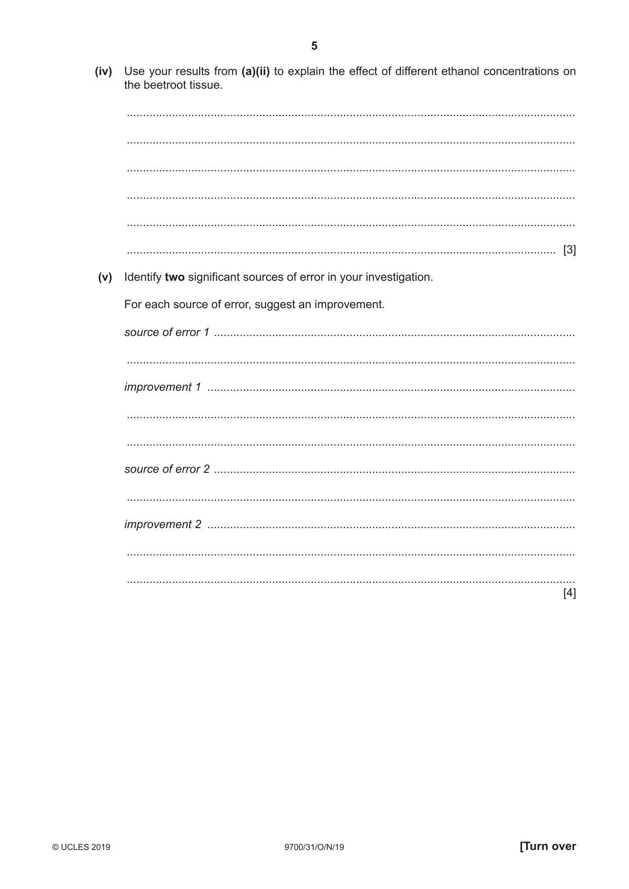 Cambridge A Level Biology 9700 2019 Oct/Nov Paper 3 · Variant 1 question paper, page 5 of 12