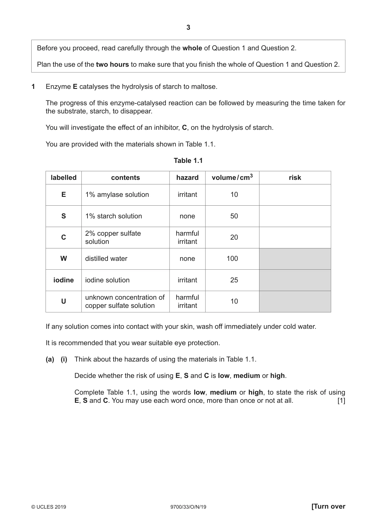 Cambridge A Level Biology 9700 2019 Oct/Nov Paper 3 · Variant 3 question paper, page 3 of 16