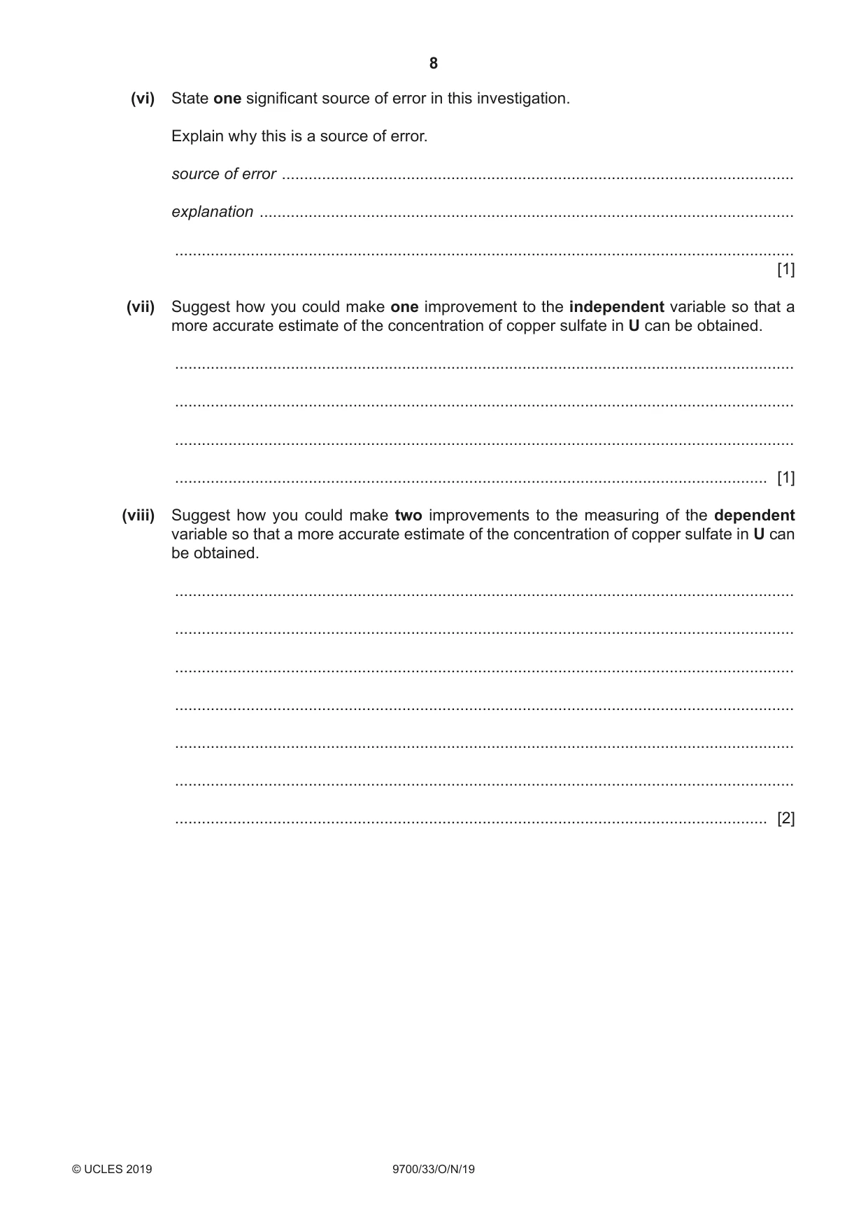 Cambridge A Level Biology 9700 2019 Oct/Nov Paper 3 · Variant 3 question paper, page 8 of 16