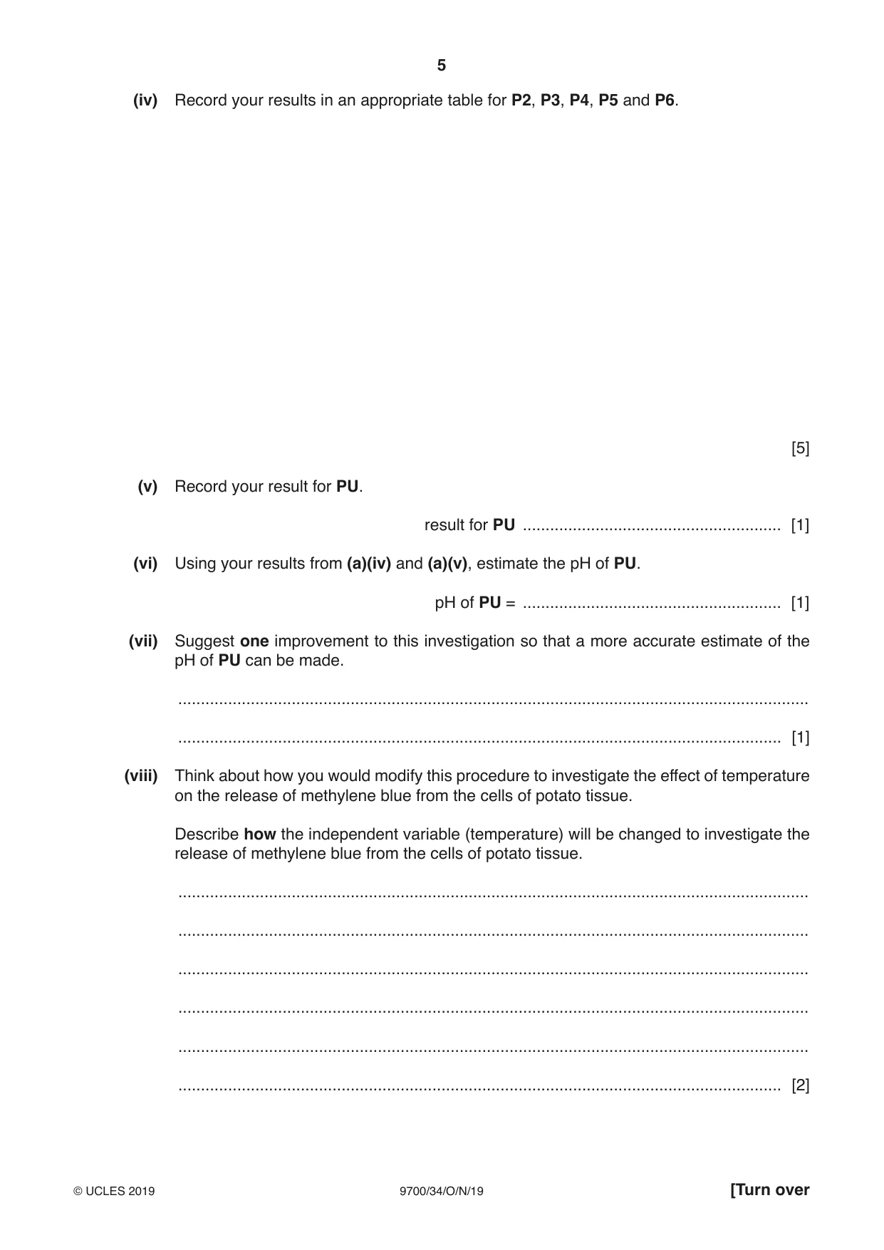 Cambridge A Level Biology 9700 2019 Oct/Nov Paper 3 · Variant 4 question paper, page 5 of 12