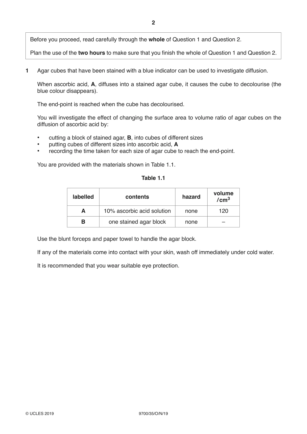 Cambridge A Level Biology 9700 2019 Oct/Nov Paper 3 · Variant 5 question paper, page 2 of 16