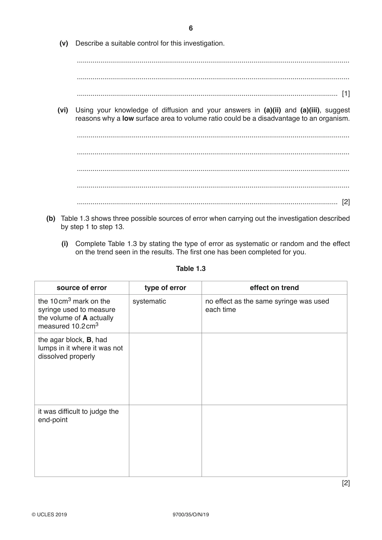 Cambridge A Level Biology 9700 2019 Oct/Nov Paper 3 · Variant 5 question paper, page 6 of 16