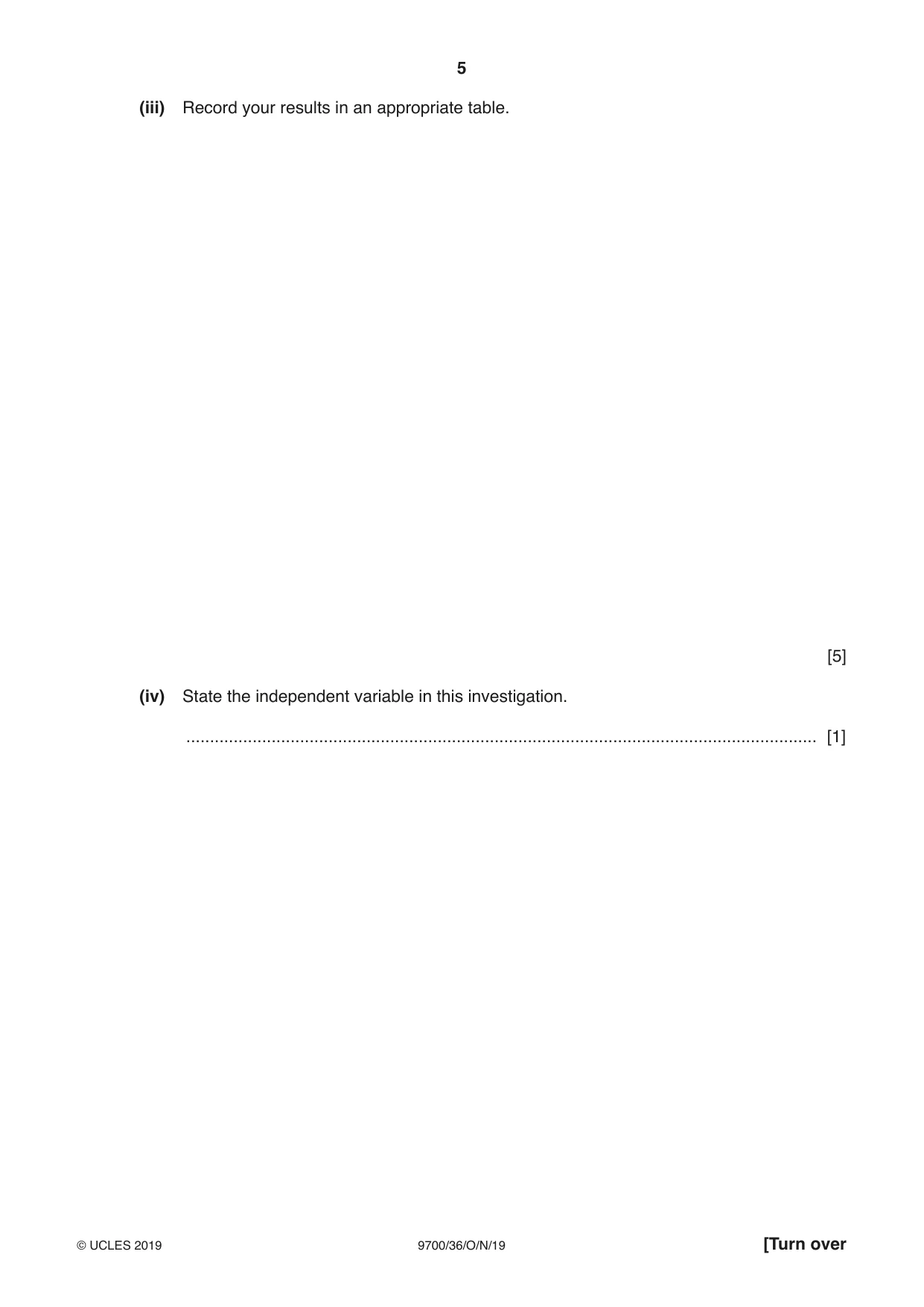 Cambridge A Level Biology 9700 2019 Oct/Nov Paper 3 · Variant 6 question paper, page 5 of 12