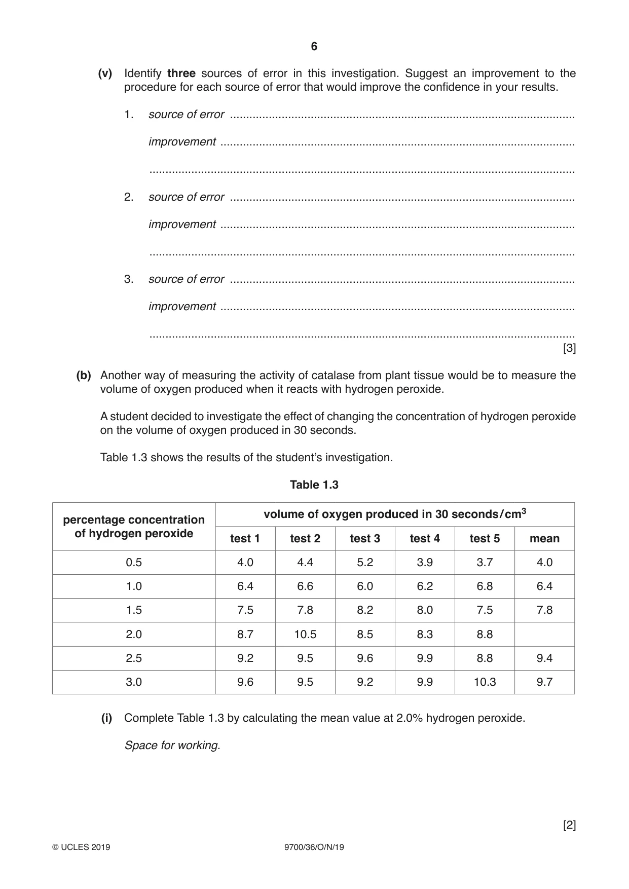 Cambridge A Level Biology 9700 2019 Oct/Nov Paper 3 · Variant 6 question paper, page 6 of 12