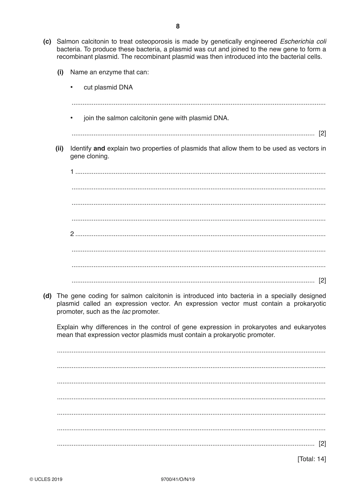 Cambridge A Level Biology 9700 2019 Oct/Nov Paper 4 · Variant 1 question paper, page 8 of 28