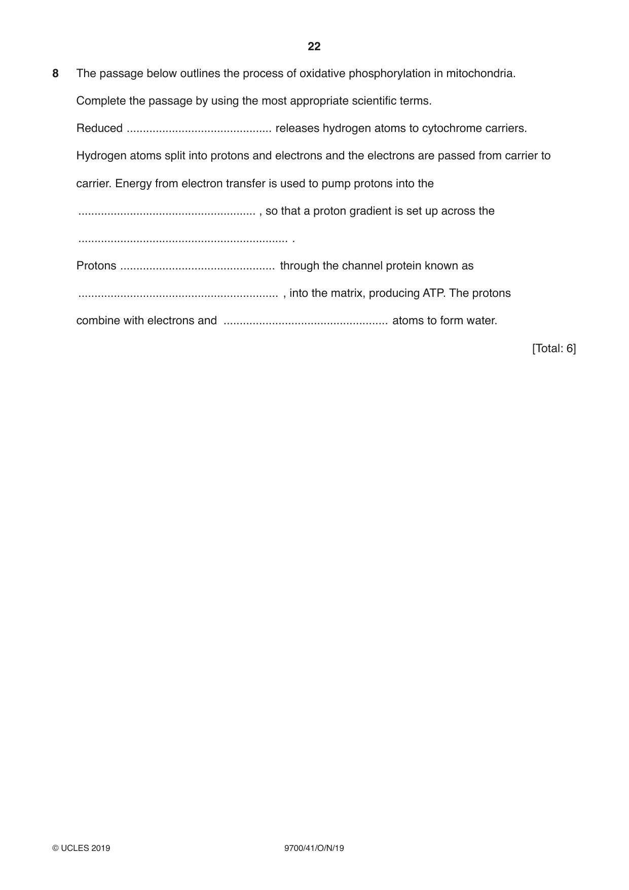 Cambridge A Level Biology 9700 2019 Oct/Nov Paper 4 · Variant 1 question paper, page 22 of 28