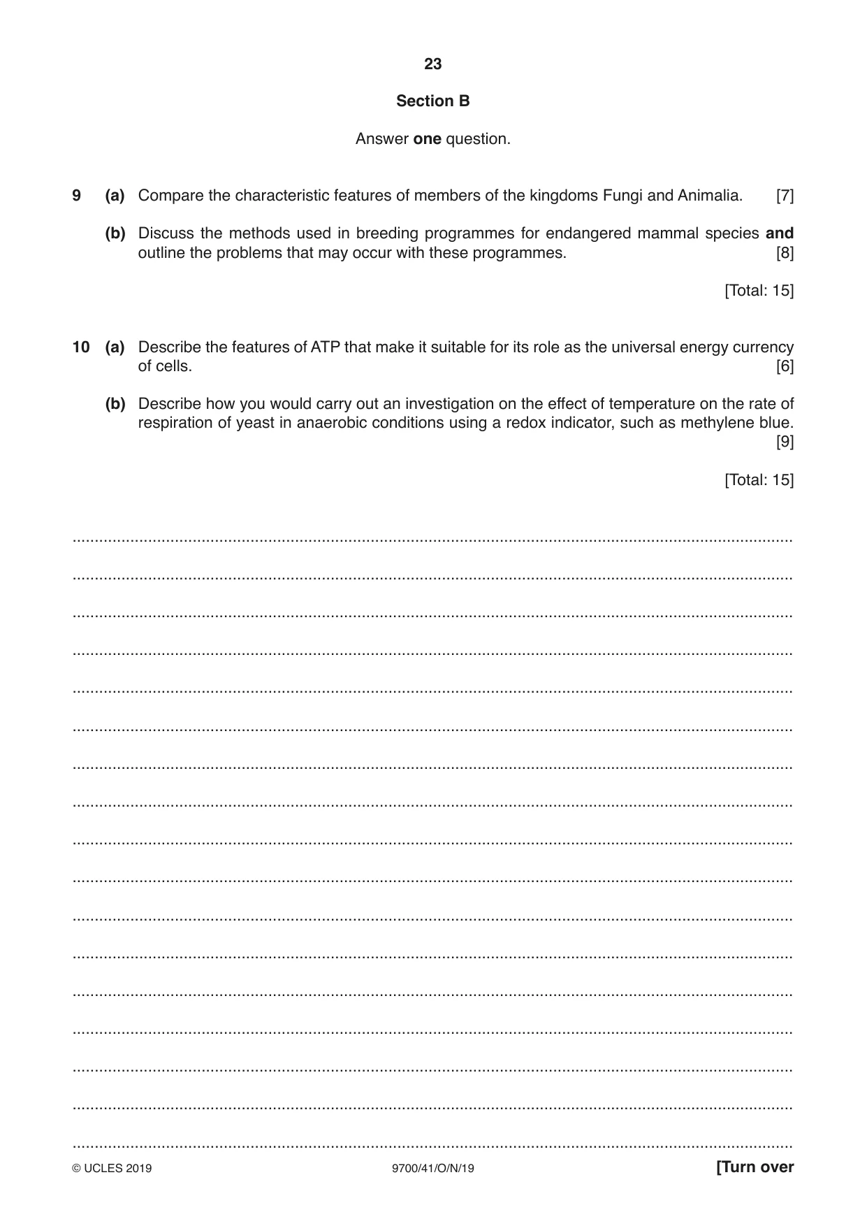 Cambridge A Level Biology 9700 2019 Oct/Nov Paper 4 · Variant 1 question paper, page 23 of 28