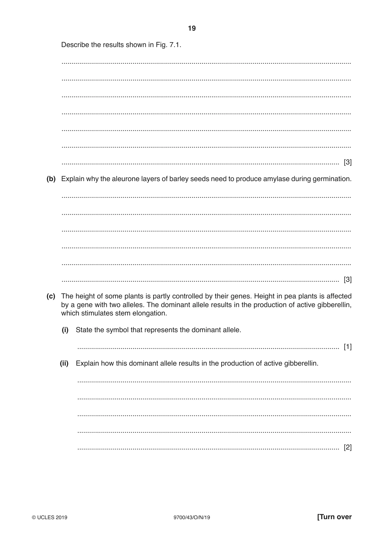 Cambridge A Level Biology 9700 2019 Oct/Nov Paper 4 · Variant 3 question paper, page 19 of 24