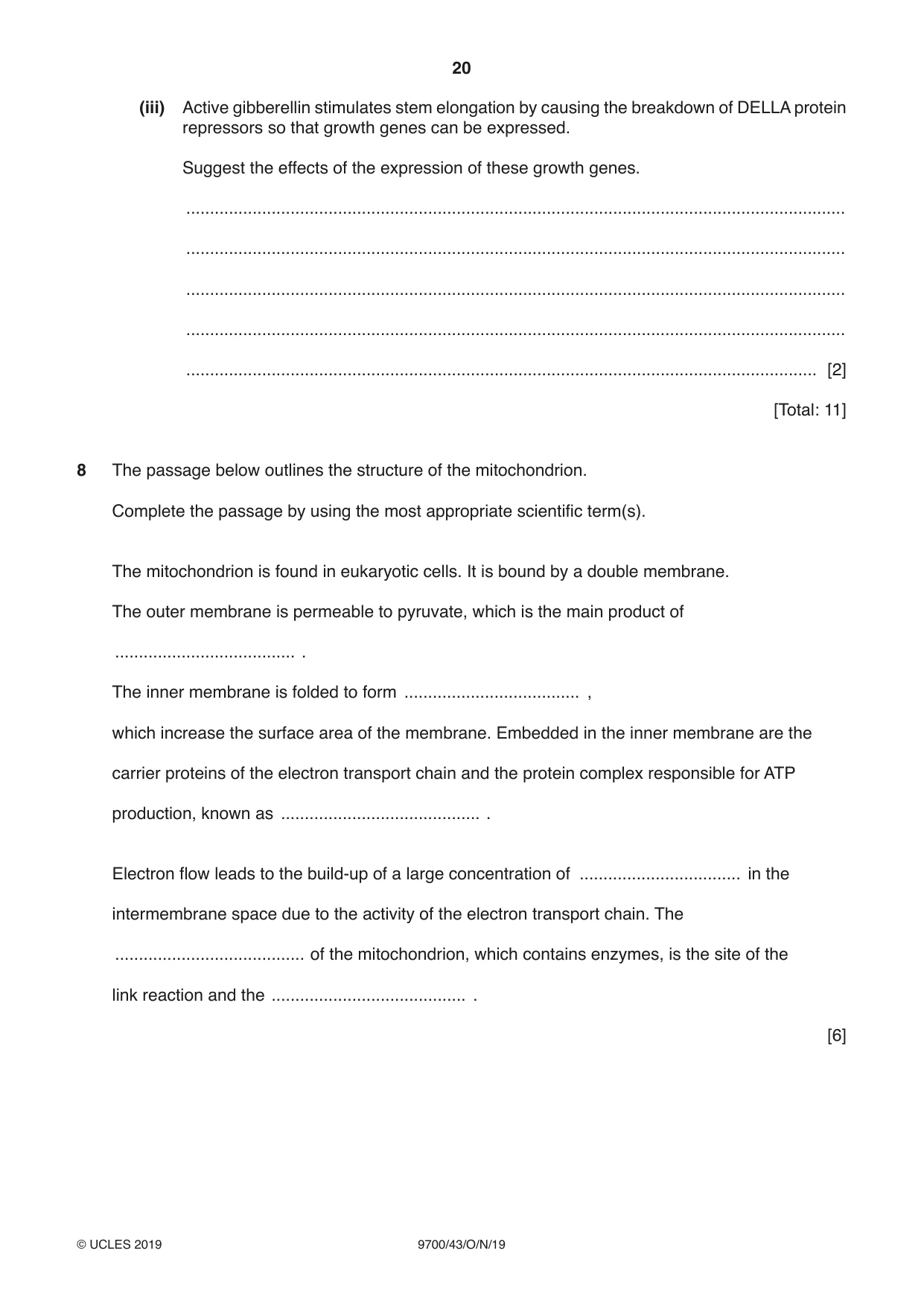 Cambridge A Level Biology 9700 2019 Oct/Nov Paper 4 · Variant 3 question paper, page 20 of 24