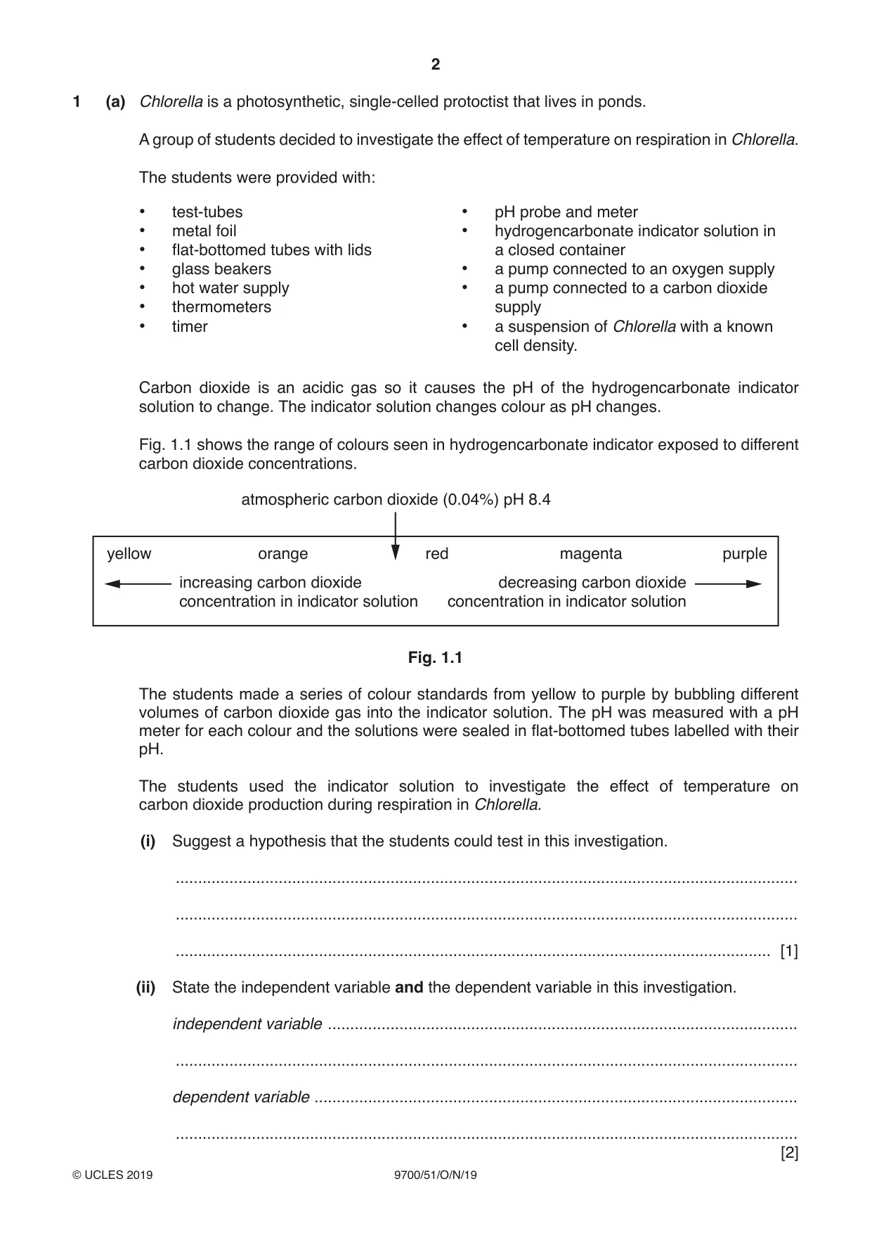 Cambridge A Level Biology 9700 2019 Oct/Nov Paper 5 · Variant 1 question paper, page 2 of 8