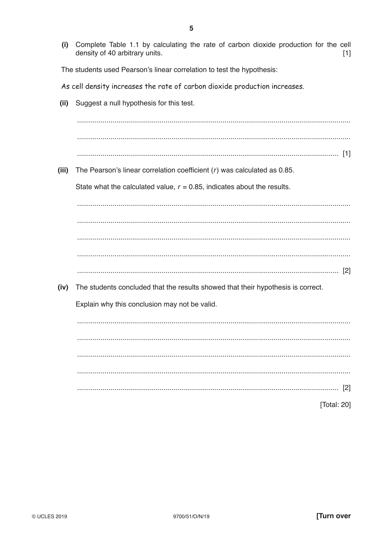 Cambridge A Level Biology 9700 2019 Oct/Nov Paper 5 · Variant 1 question paper, page 5 of 8