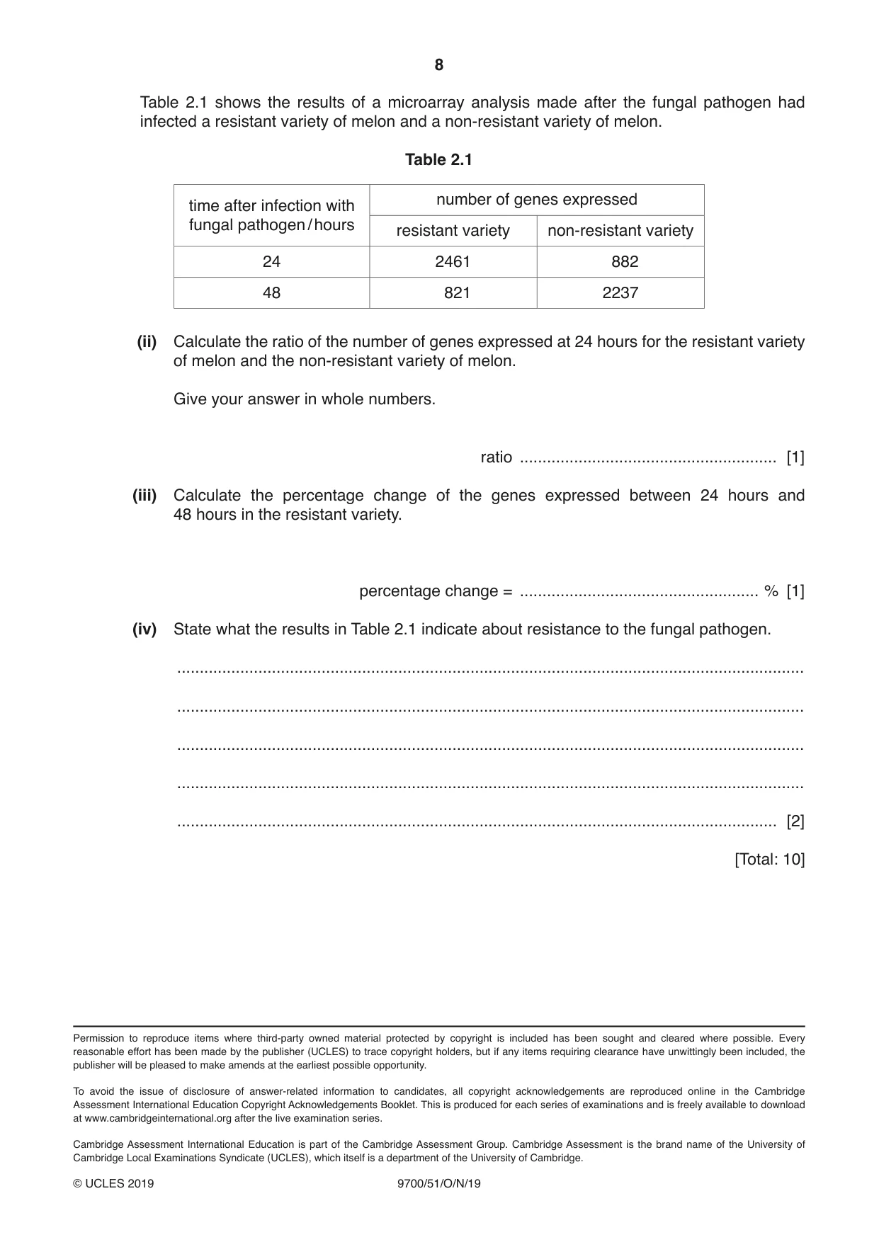 Cambridge A Level Biology 9700 2019 Oct/Nov Paper 5 · Variant 1 question paper, page 8 of 8