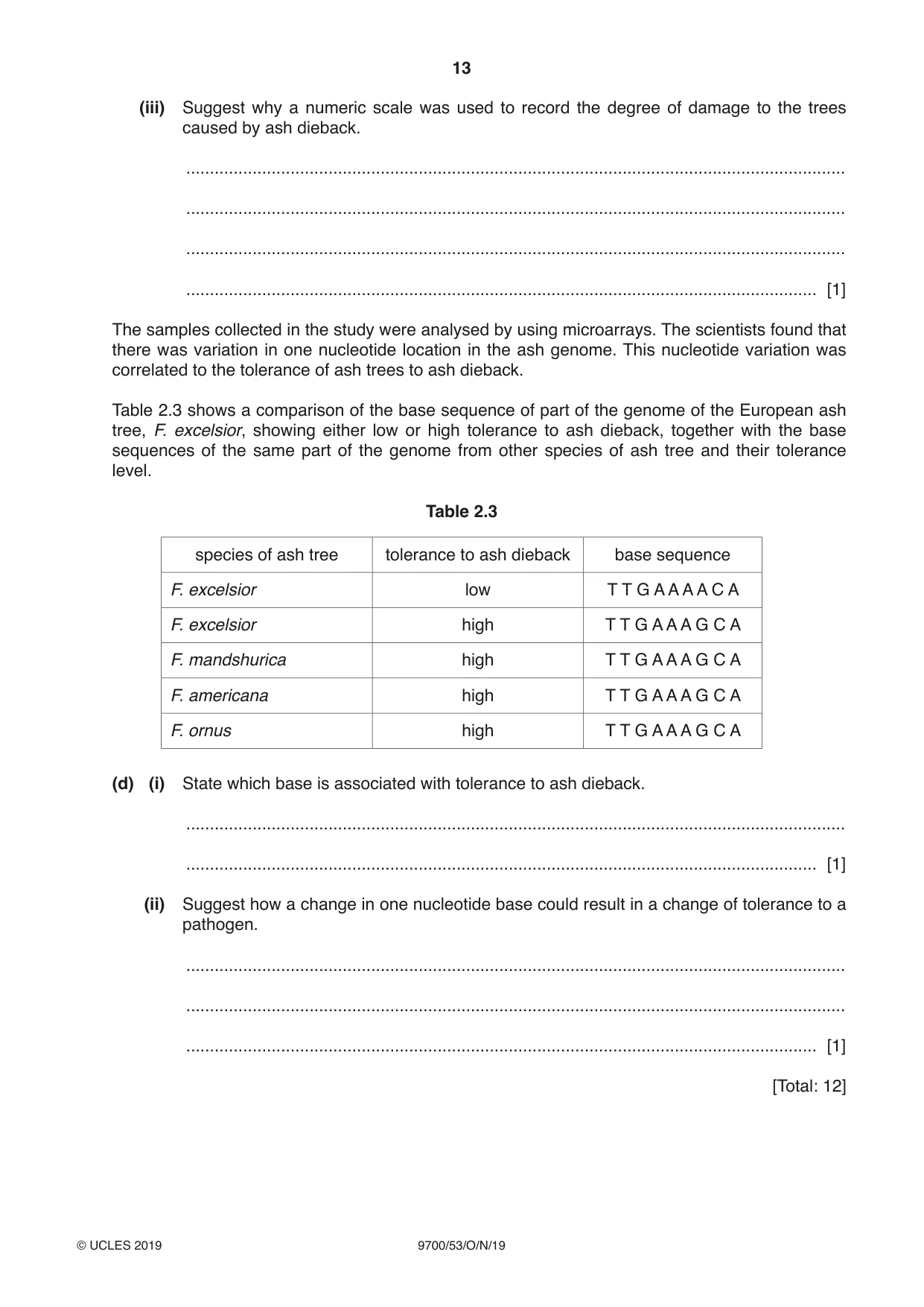 Cambridge A Level Biology 9700 2019 Oct/Nov Paper 5 · Variant 3 question paper, page 13 of 16
