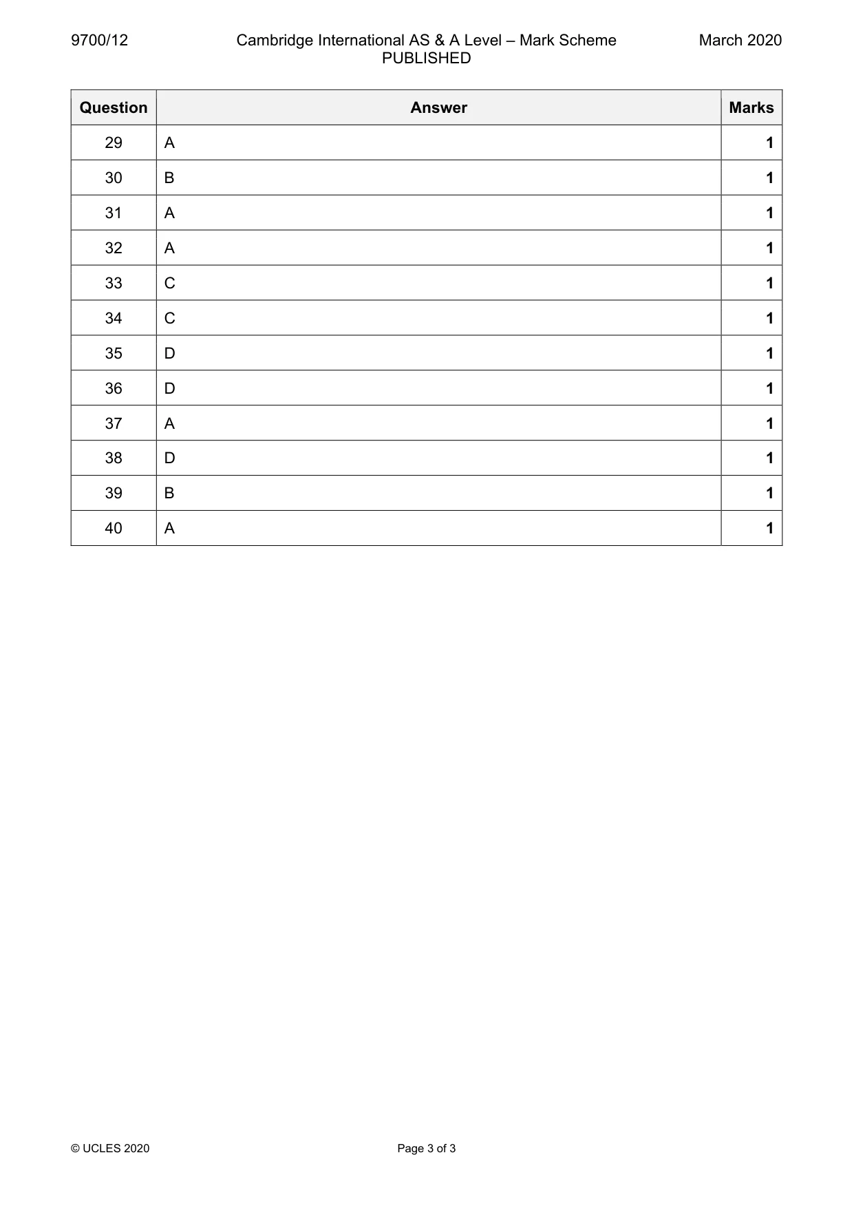 Mark scheme, page 3 of 3