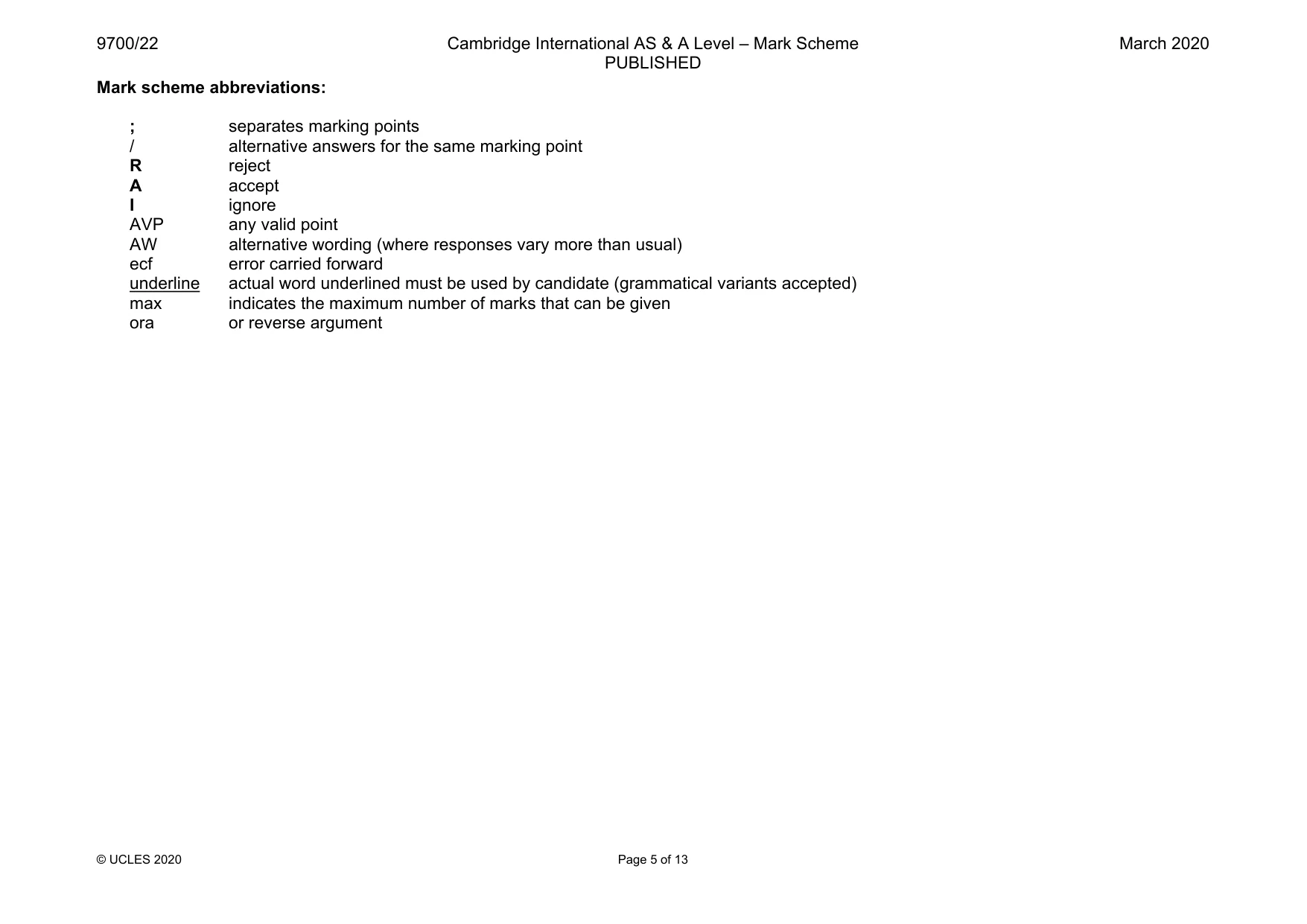 Mark scheme, page 5 of 13