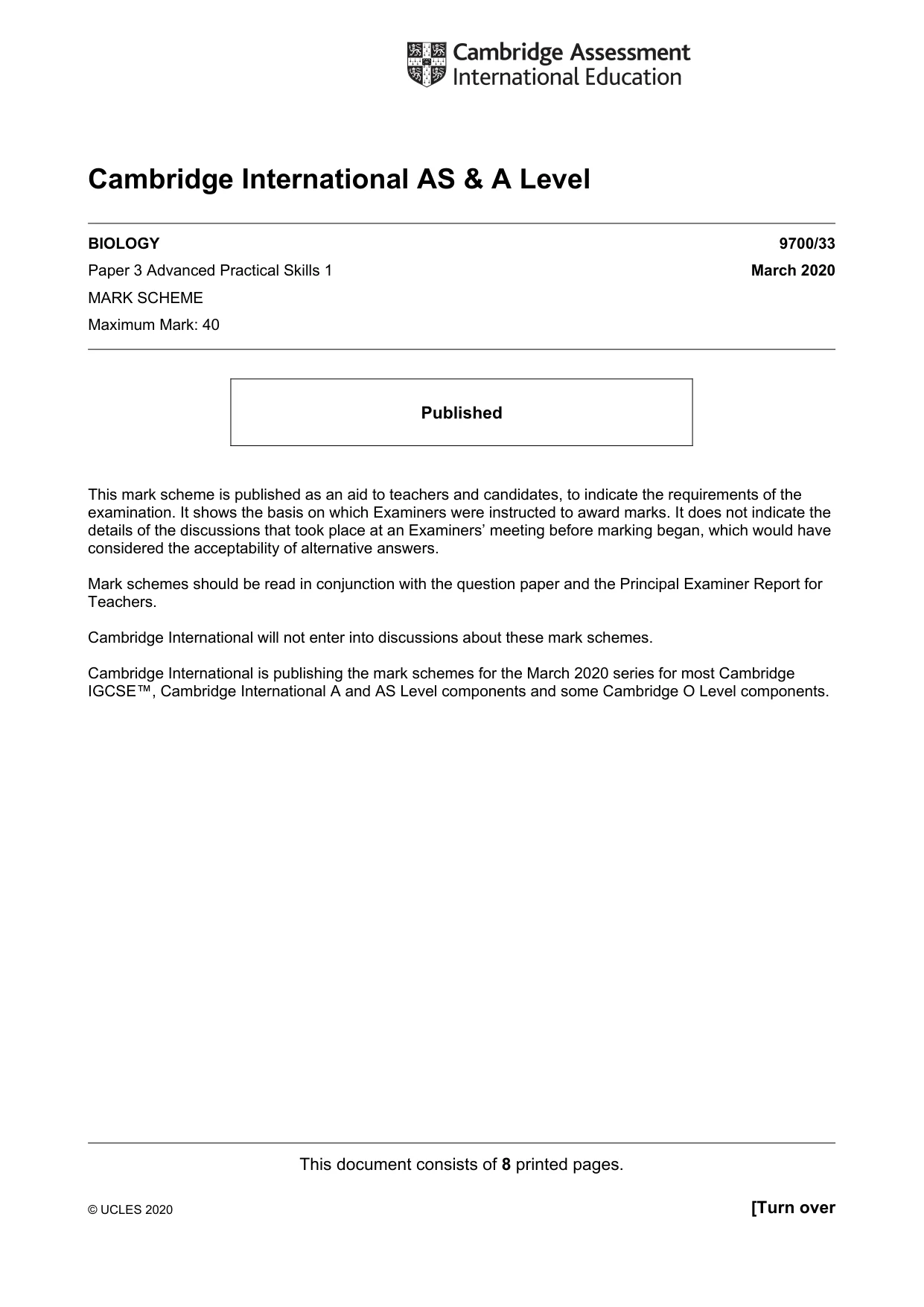 Mark scheme, page 1 of 8