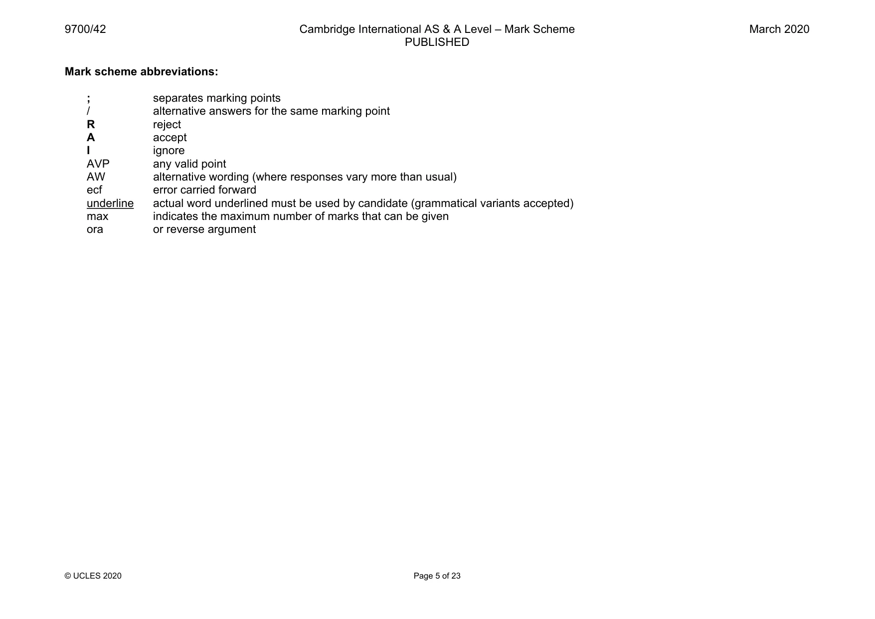 Mark scheme, page 5 of 23