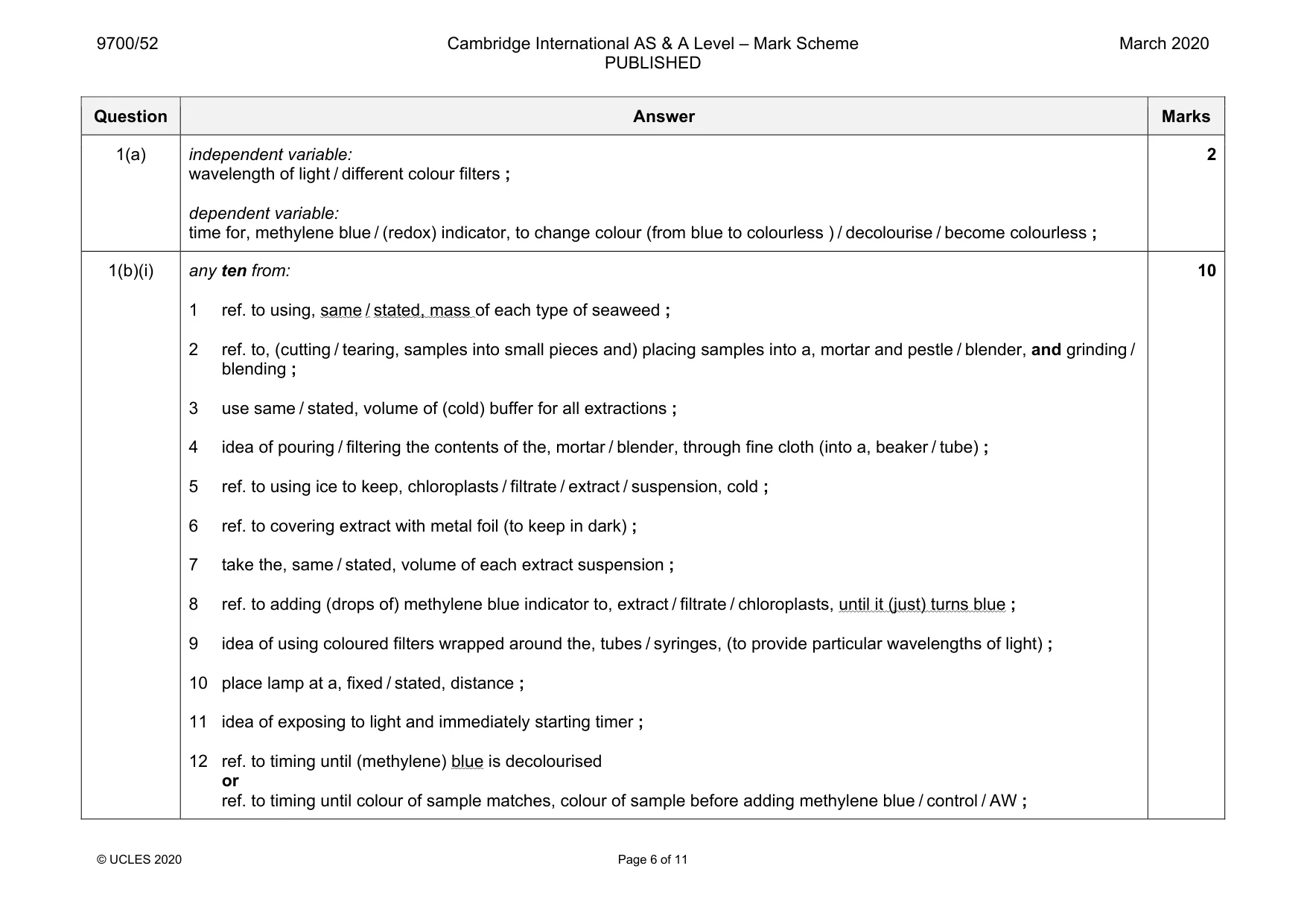 Mark scheme, page 6 of 11