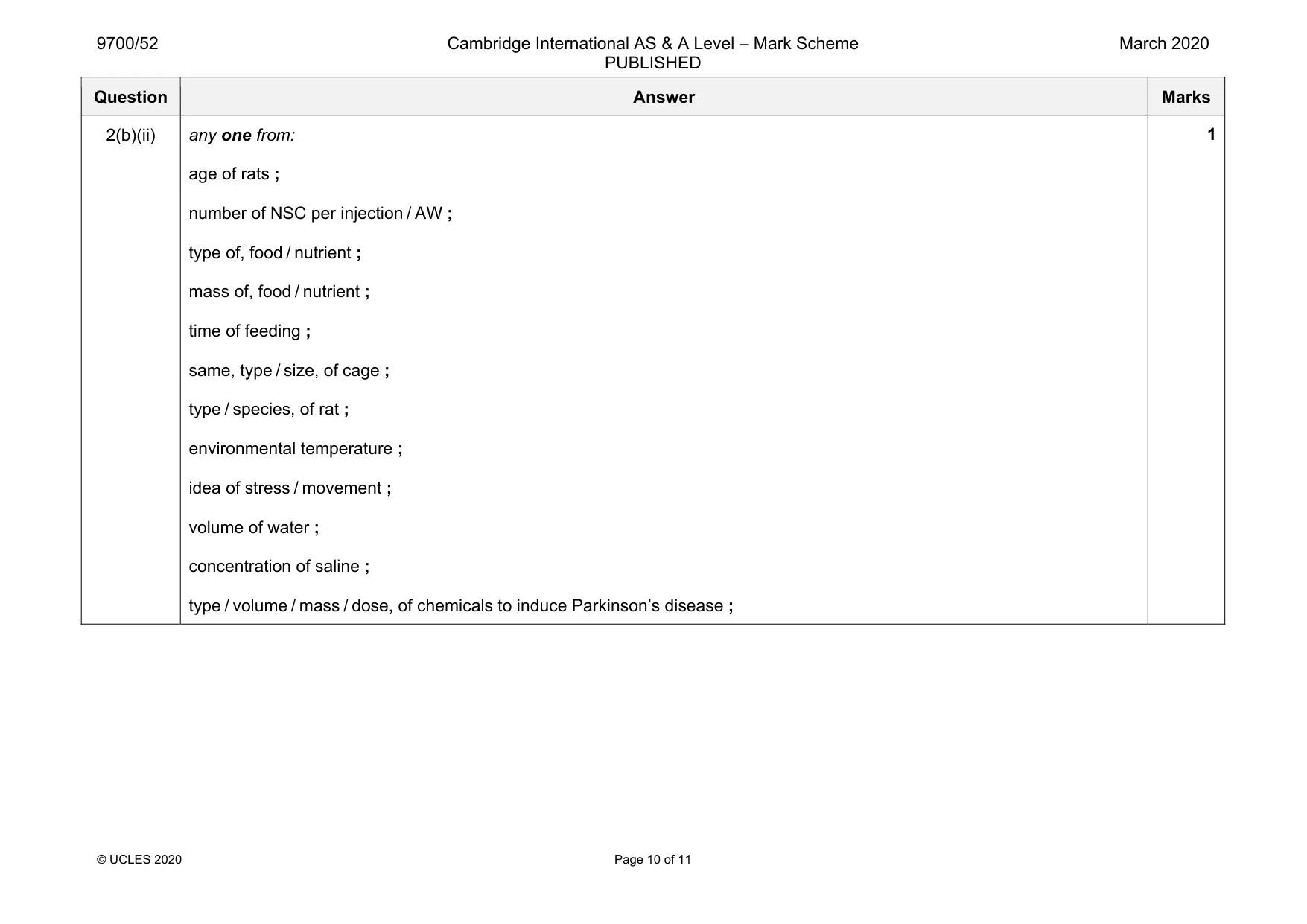 Mark scheme, page 10 of 11