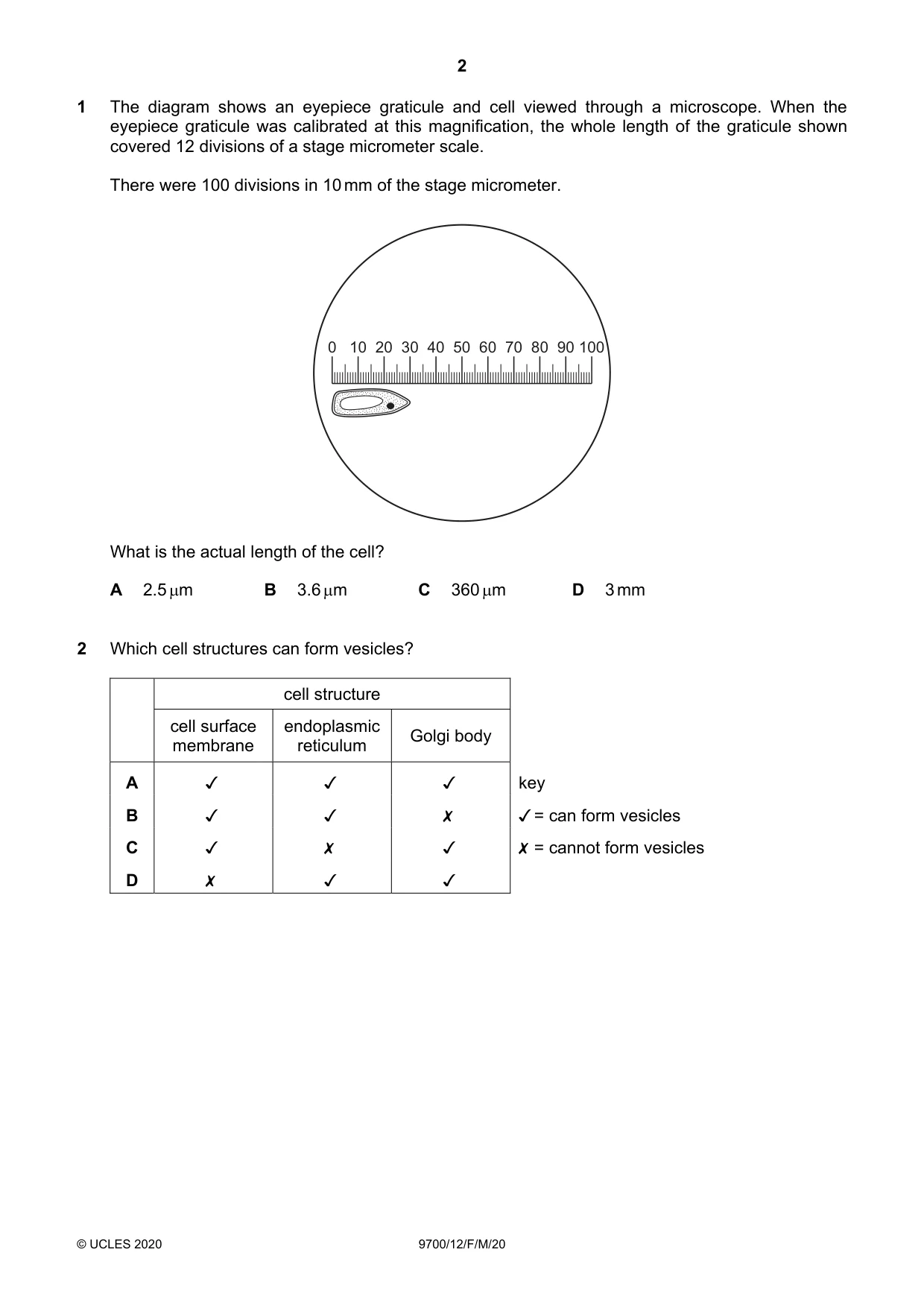 Cambridge A Level Biology 9700 2020 Feb/March Paper 1 · Variant 2 question paper, page 2 of 16