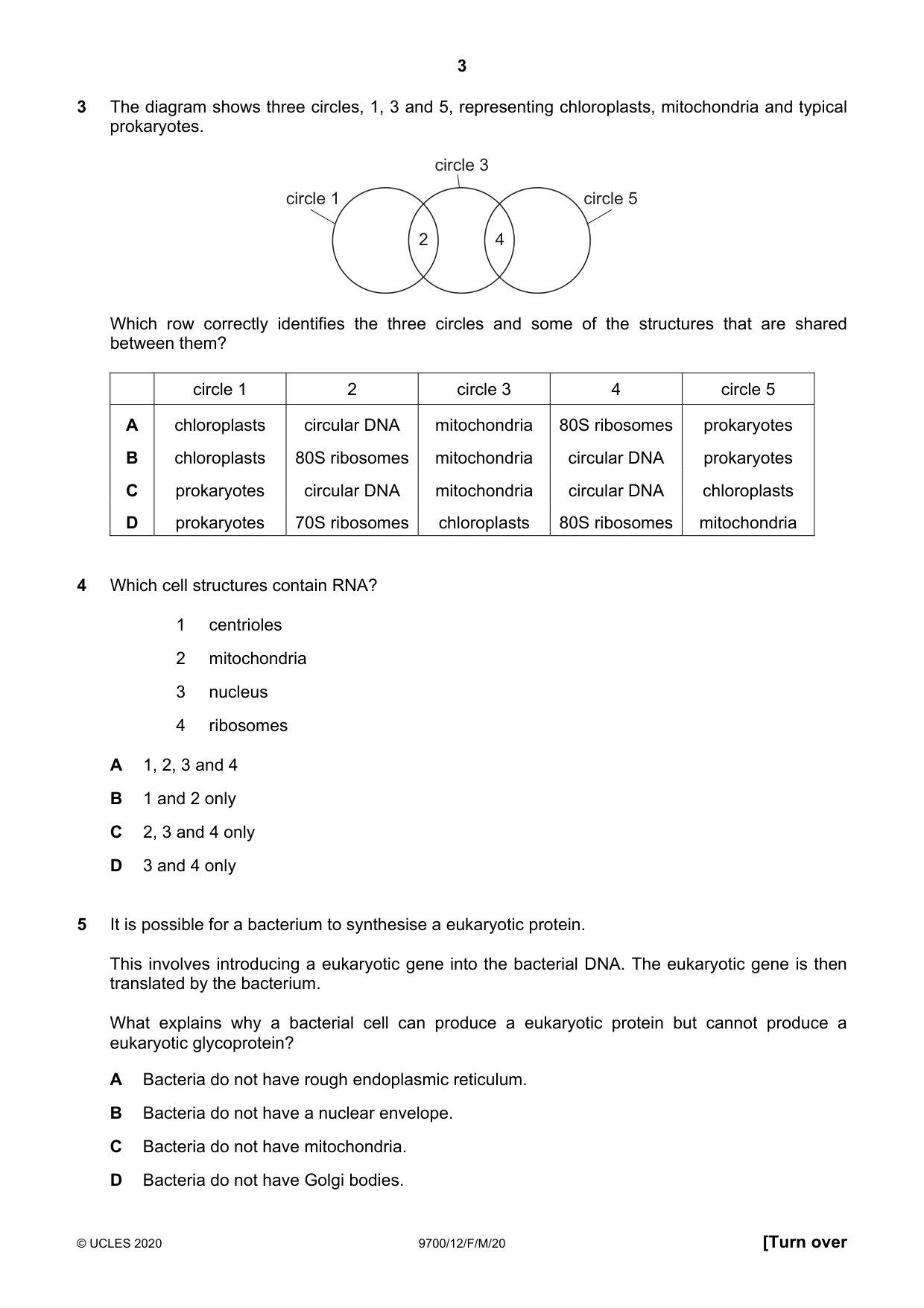 Cambridge A Level Biology 9700 2020 Feb/March Paper 1 · Variant 2 question paper, page 3 of 16