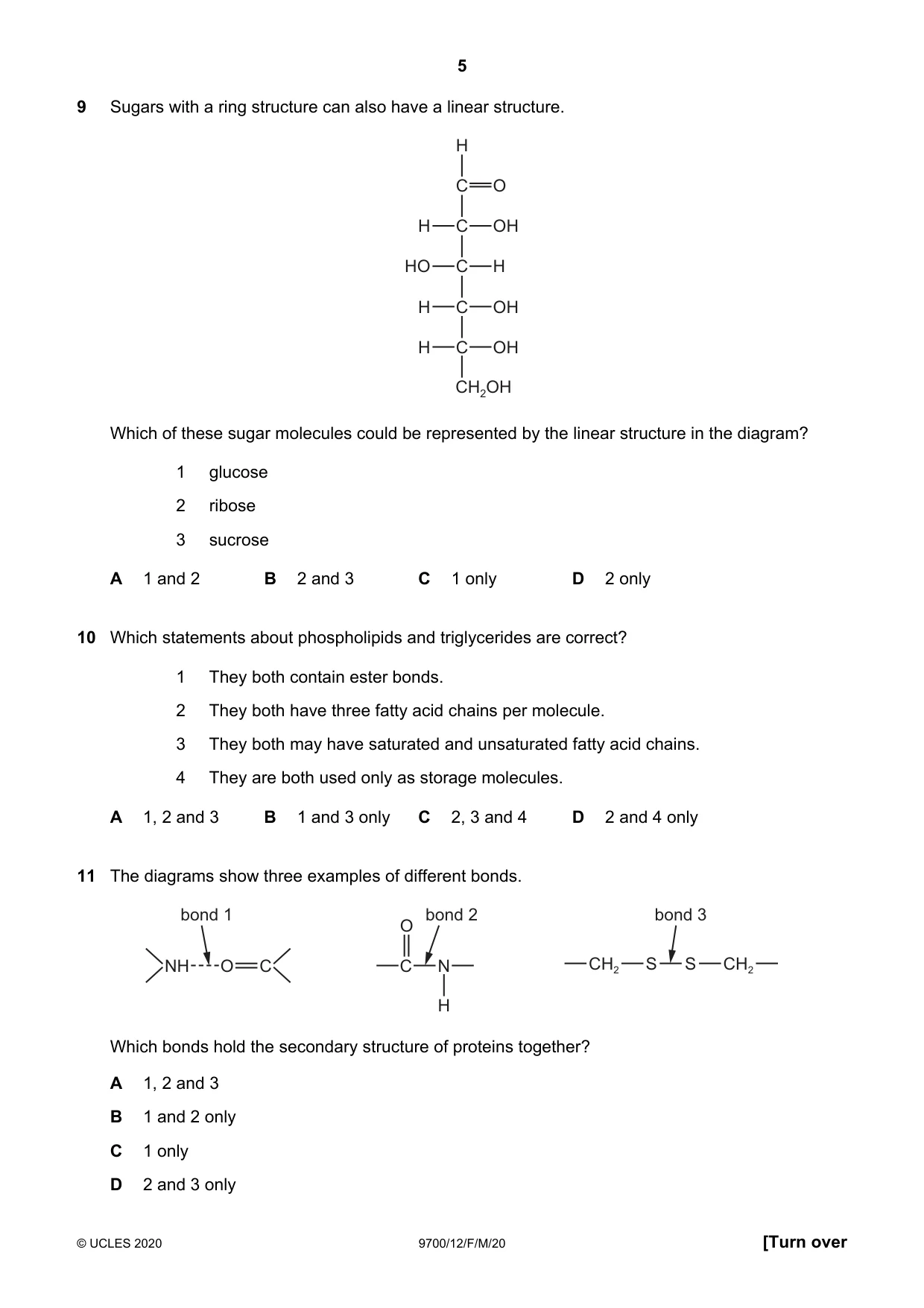 Cambridge A Level Biology 9700 2020 Feb/March Paper 1 · Variant 2 question paper, page 5 of 16