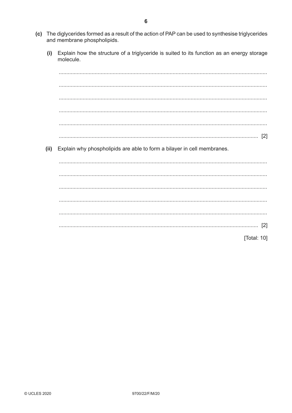 Cambridge A Level Biology 9700 2020 Feb/March Paper 2 · Variant 2 question paper, page 6 of 16