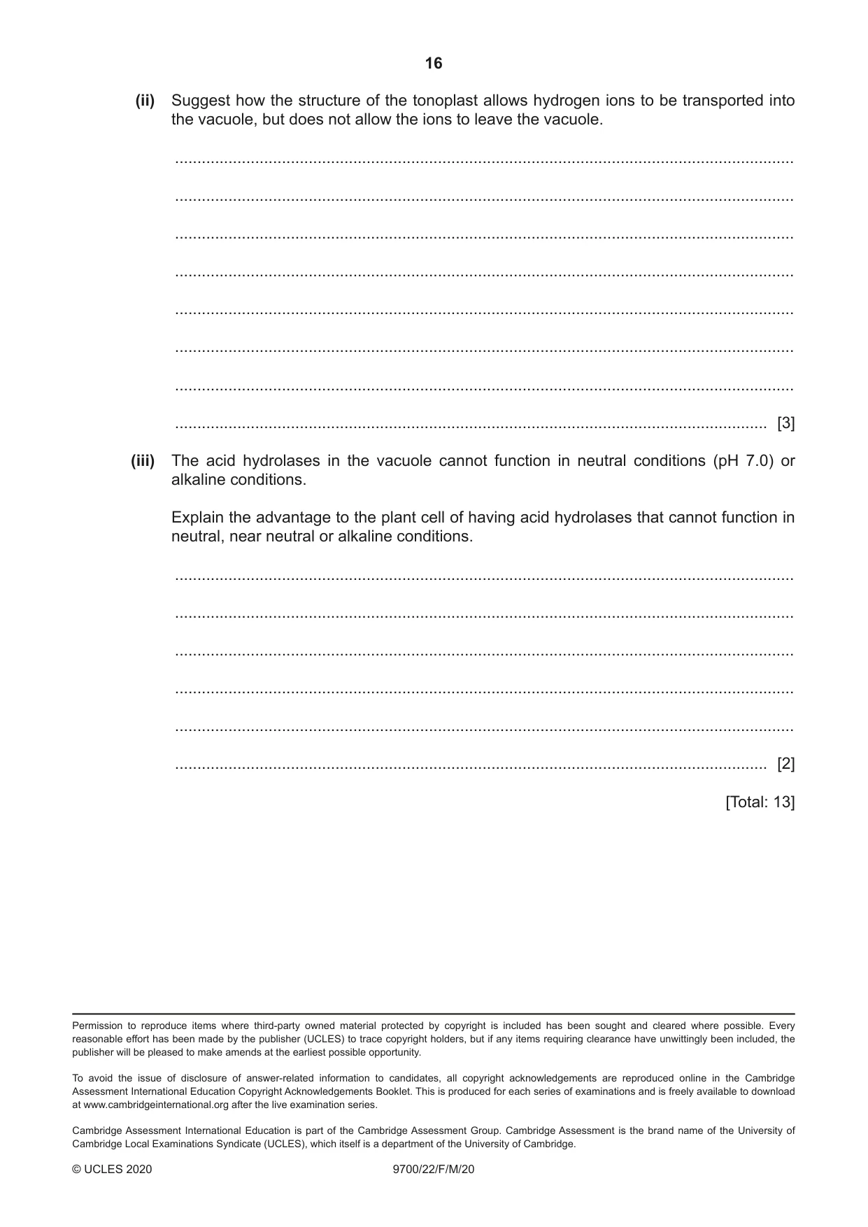 Cambridge A Level Biology 9700 2020 Feb/March Paper 2 · Variant 2 question paper, page 16 of 16