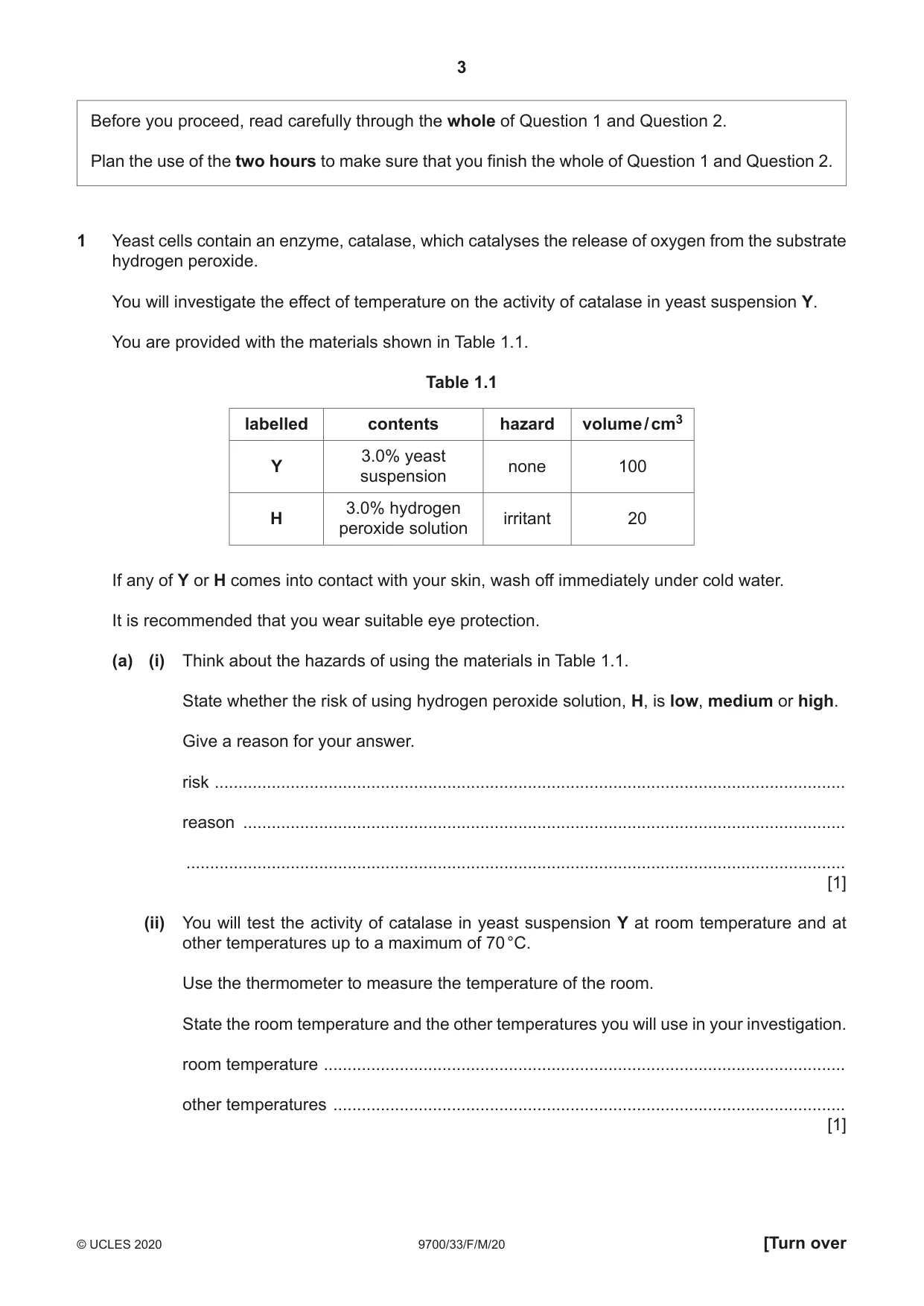 Cambridge A Level Biology 9700 2020 Feb/March Paper 3 · Variant 3 question paper, page 3 of 20