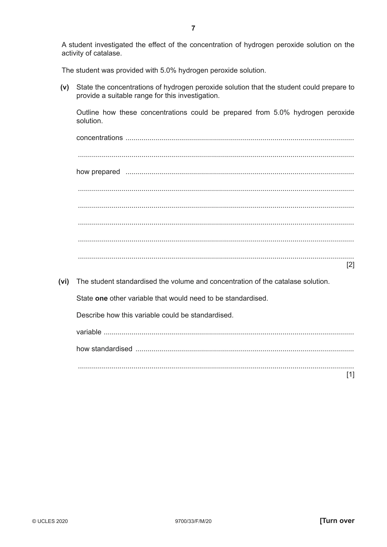 Cambridge A Level Biology 9700 2020 Feb/March Paper 3 · Variant 3 question paper, page 7 of 20