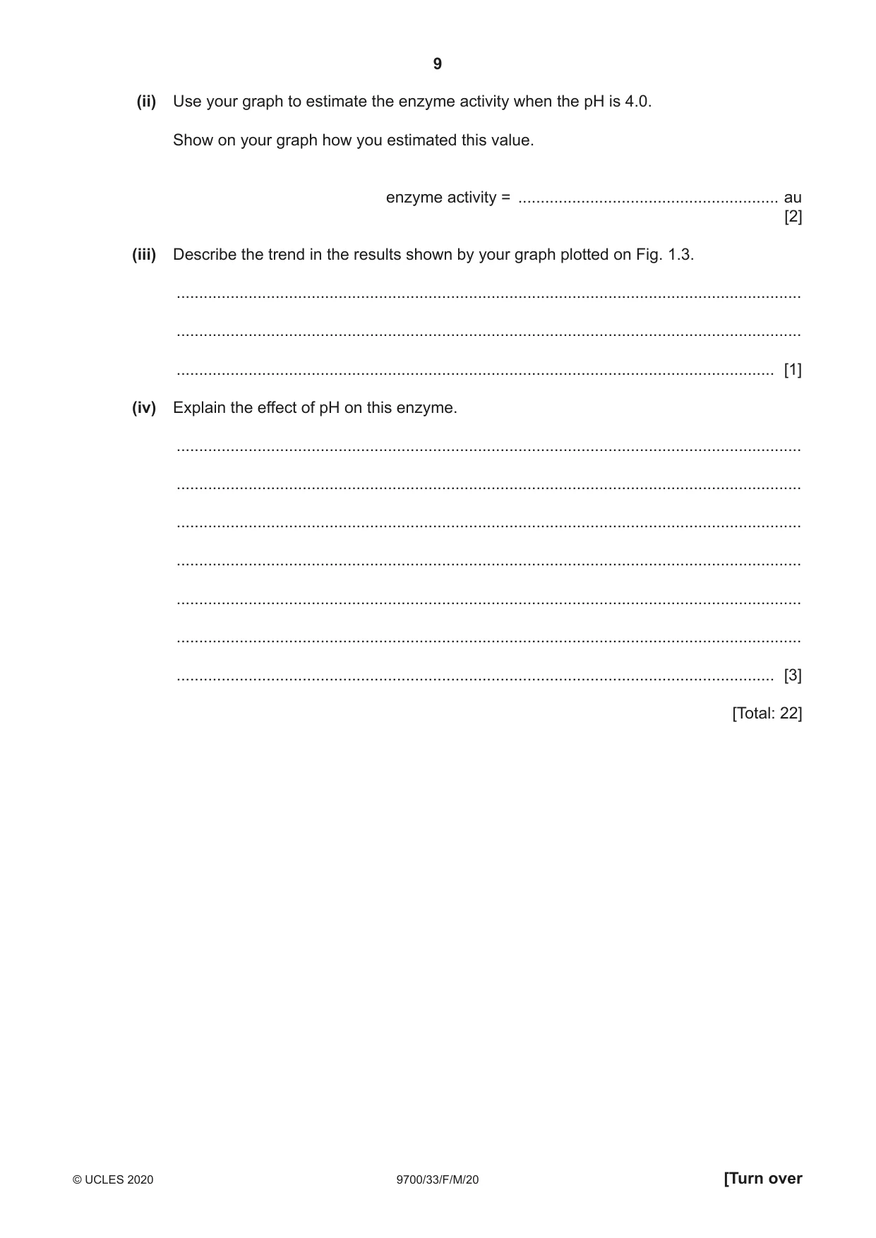 Cambridge A Level Biology 9700 2020 Feb/March Paper 3 · Variant 3 question paper, page 9 of 20