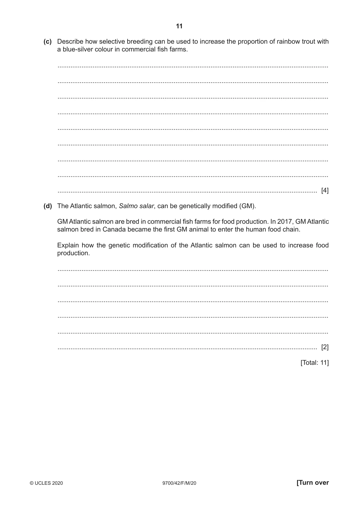 Cambridge A Level Biology 9700 2020 Feb/March Paper 4 · Variant 2 question paper, page 11 of 28