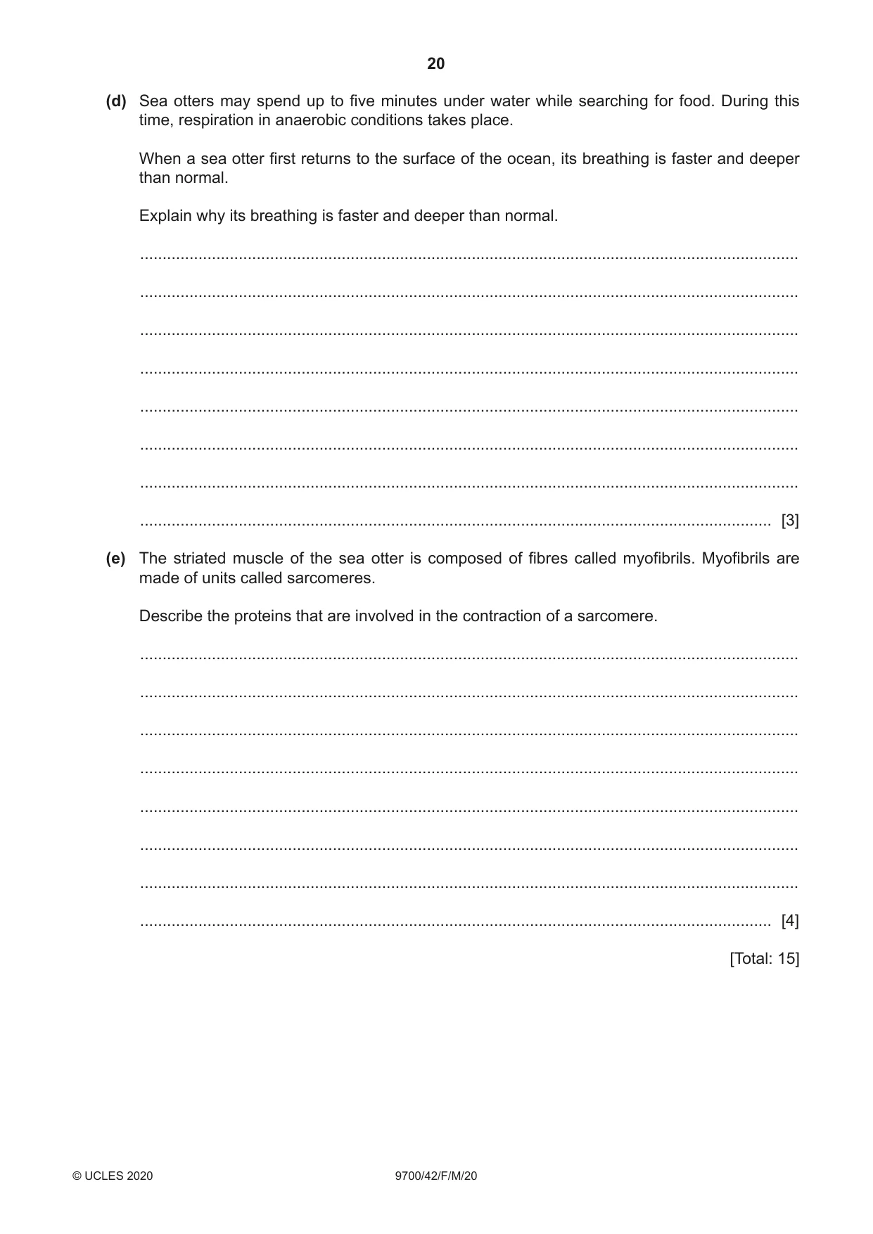 Cambridge A Level Biology 9700 2020 Feb/March Paper 4 · Variant 2 question paper, page 20 of 28