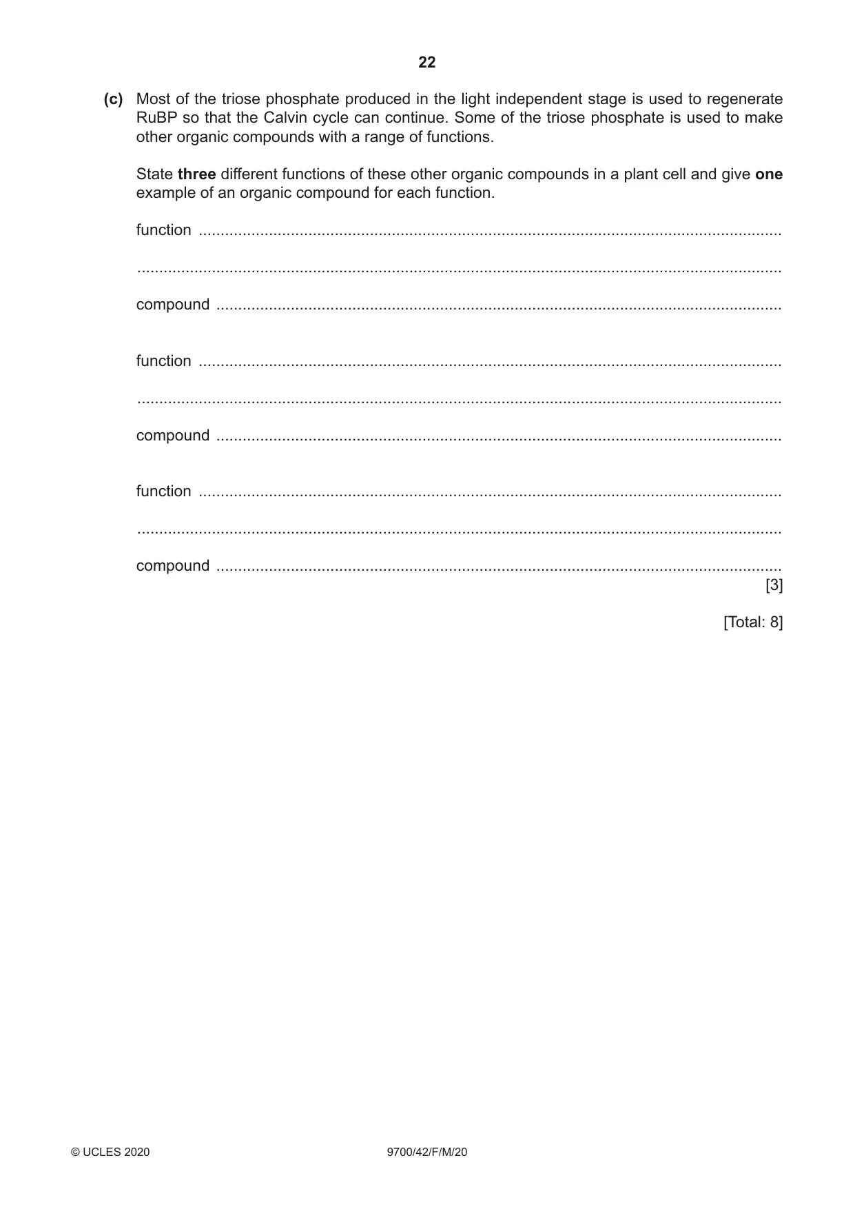 Cambridge A Level Biology 9700 2020 Feb/March Paper 4 · Variant 2 question paper, page 22 of 28