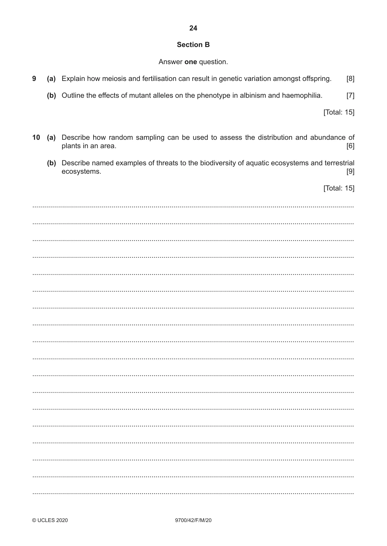 Cambridge A Level Biology 9700 2020 Feb/March Paper 4 · Variant 2 question paper, page 24 of 28