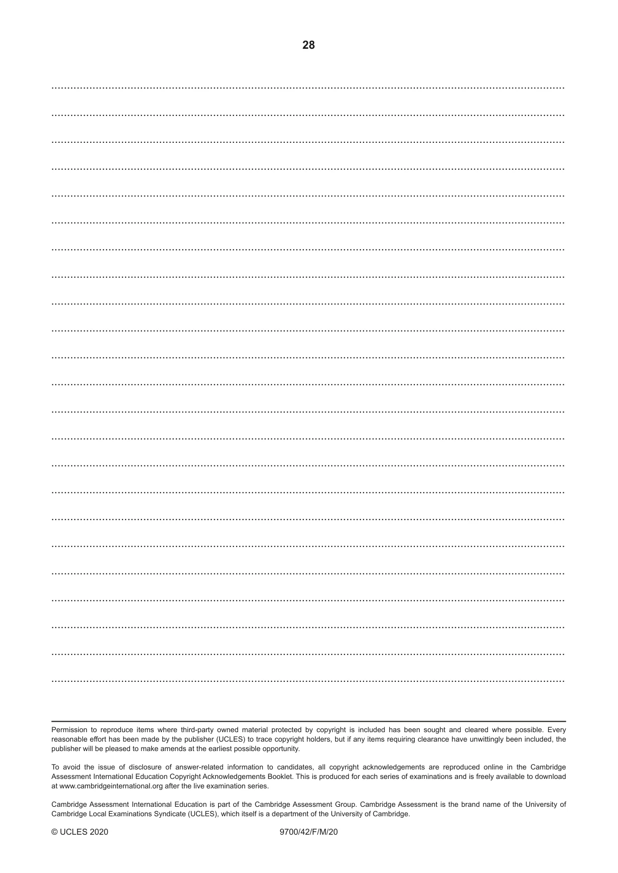 Cambridge A Level Biology 9700 2020 Feb/March Paper 4 · Variant 2 question paper, page 28 of 28