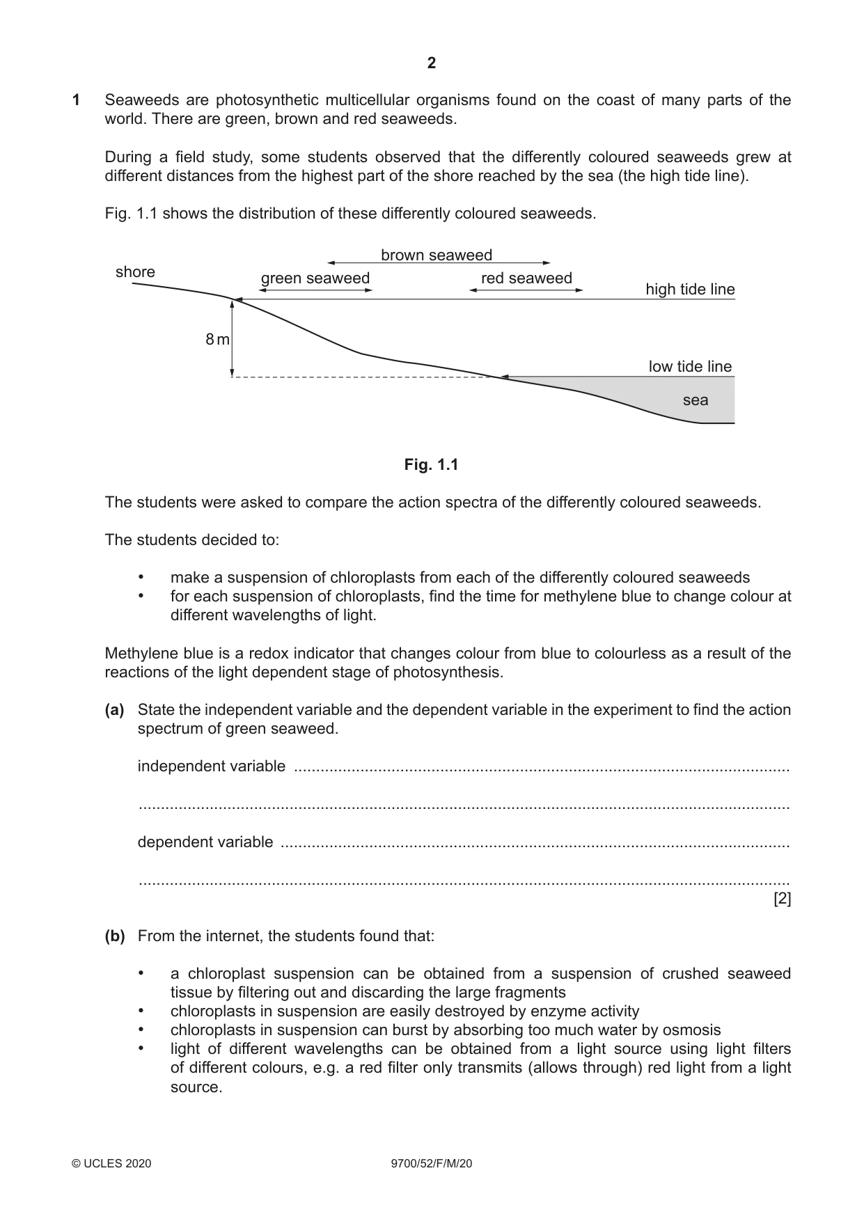 Cambridge A Level Biology 9700 2020 Feb/March Paper 5 · Variant 2 question paper, page 2 of 12
