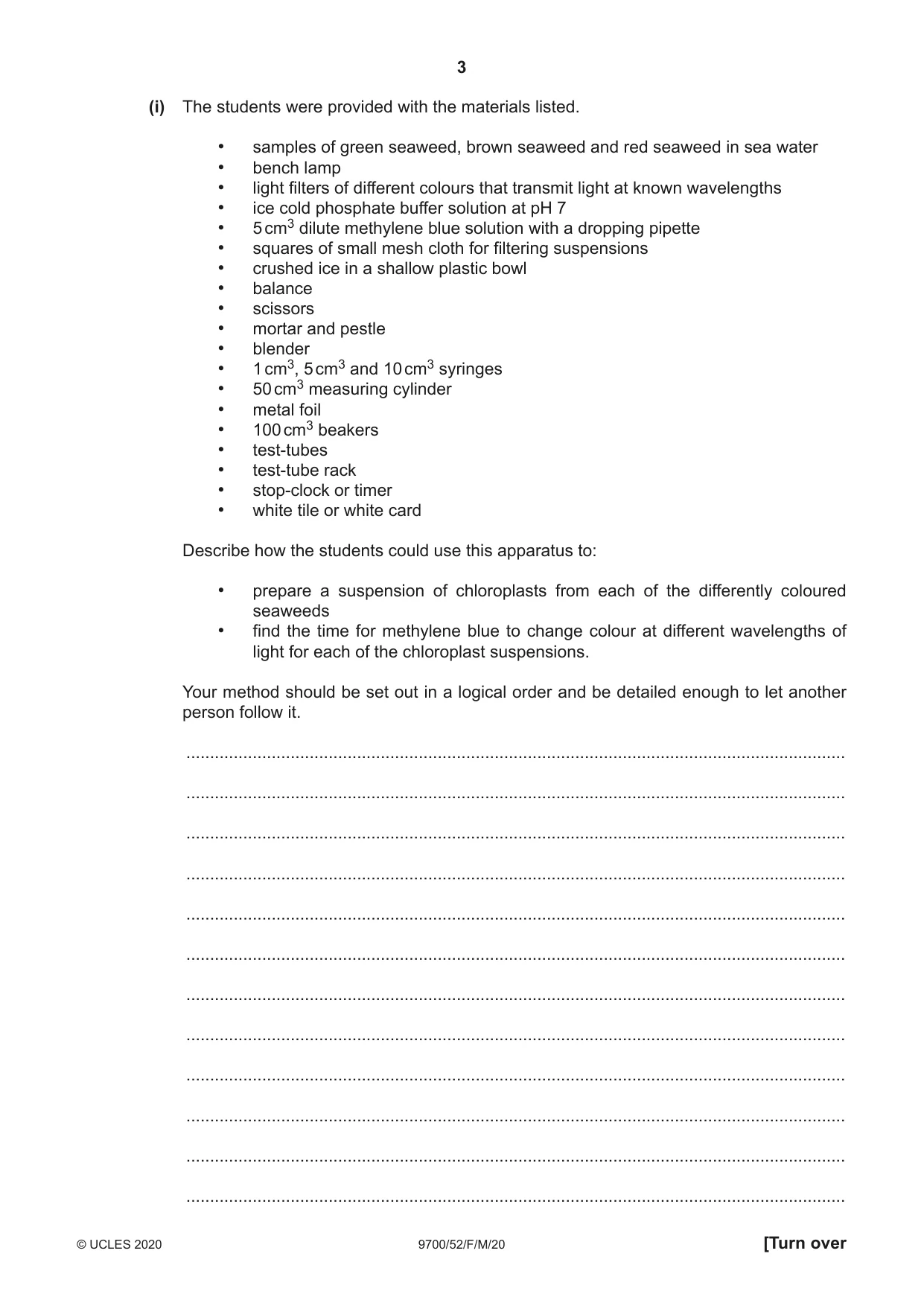 Cambridge A Level Biology 9700 2020 Feb/March Paper 5 · Variant 2 question paper, page 3 of 12