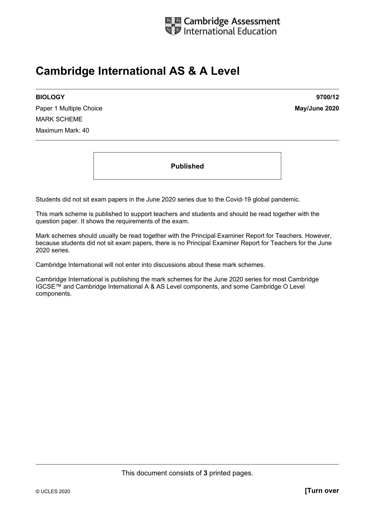 Mark scheme, page 1 of 3