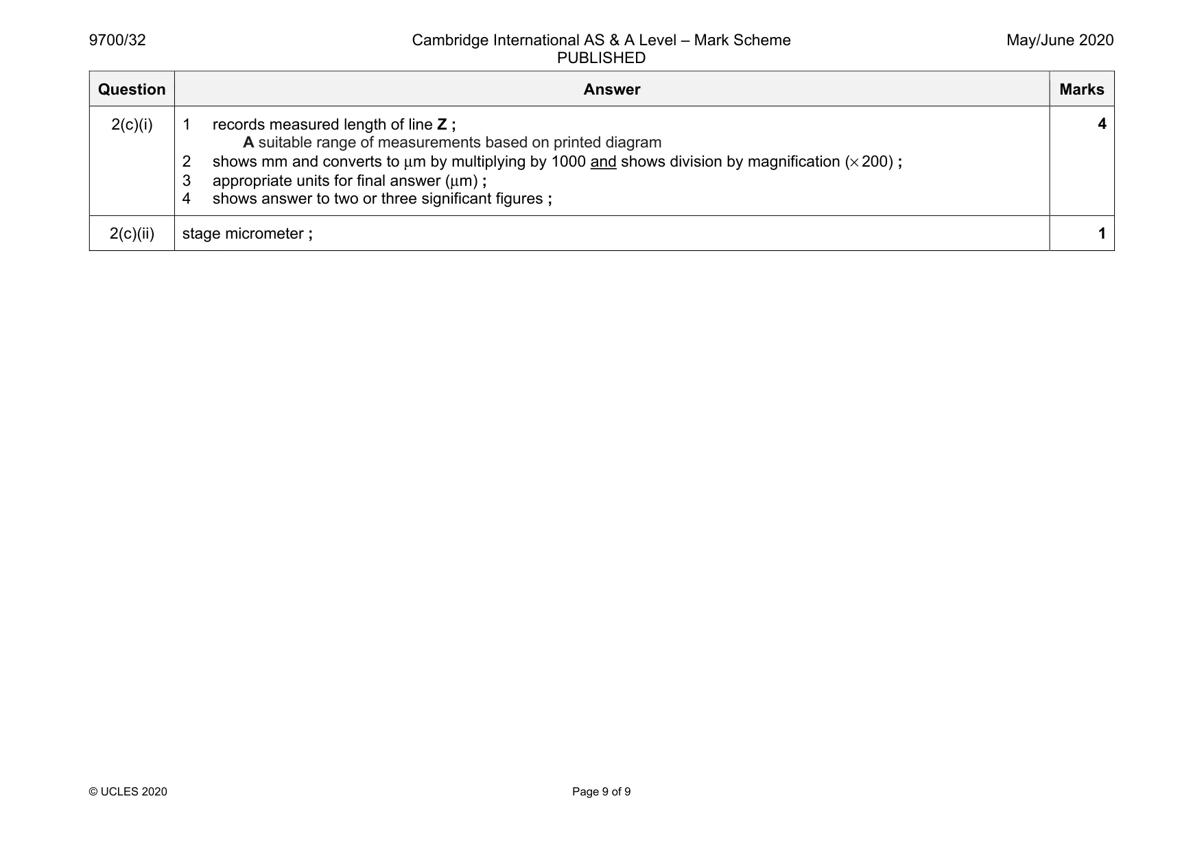 Mark scheme, page 9 of 9