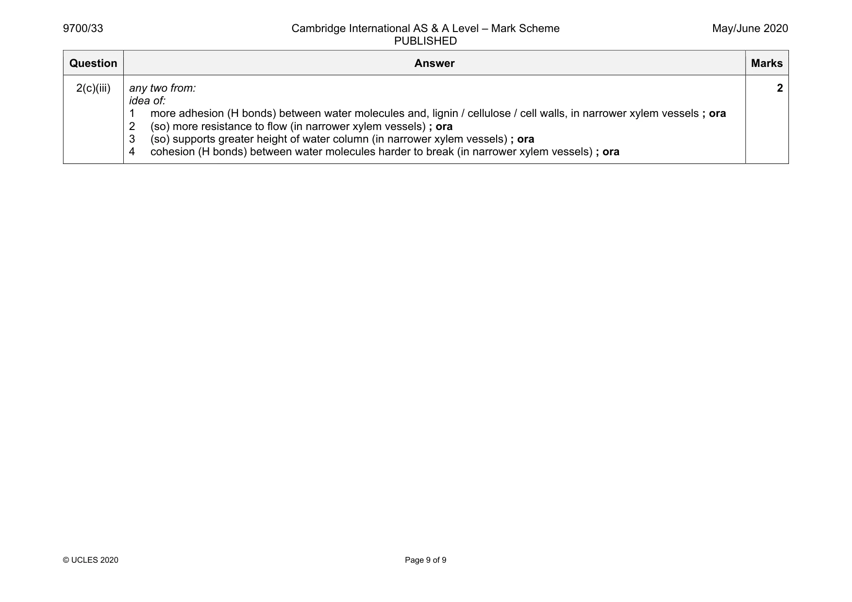 Mark scheme, page 9 of 9
