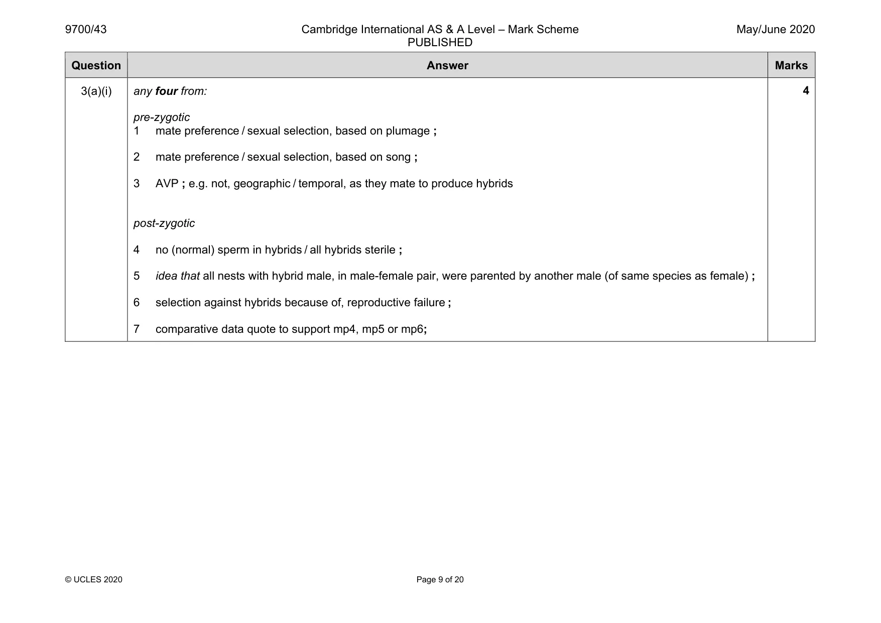 Mark scheme, page 9 of 20